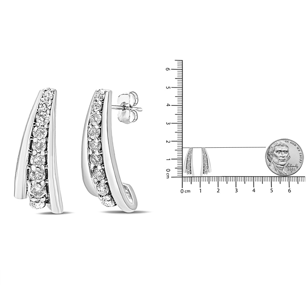 .925 Sterling Silver 0.50 Cttw Round Diamond Graduated Huggie Stud Earrings