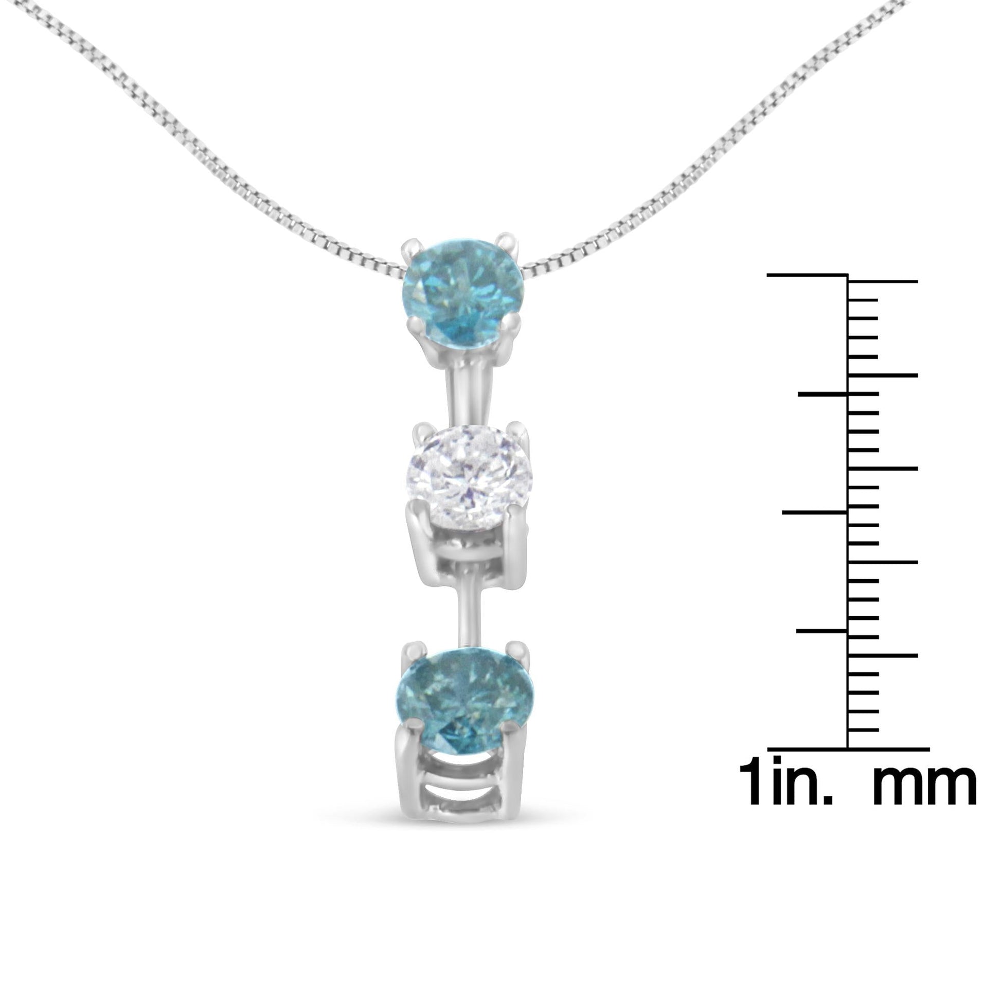 14K White Gold 1 1/3 cttw White and Treated Blue Diamond Pendant Necklace (H-I