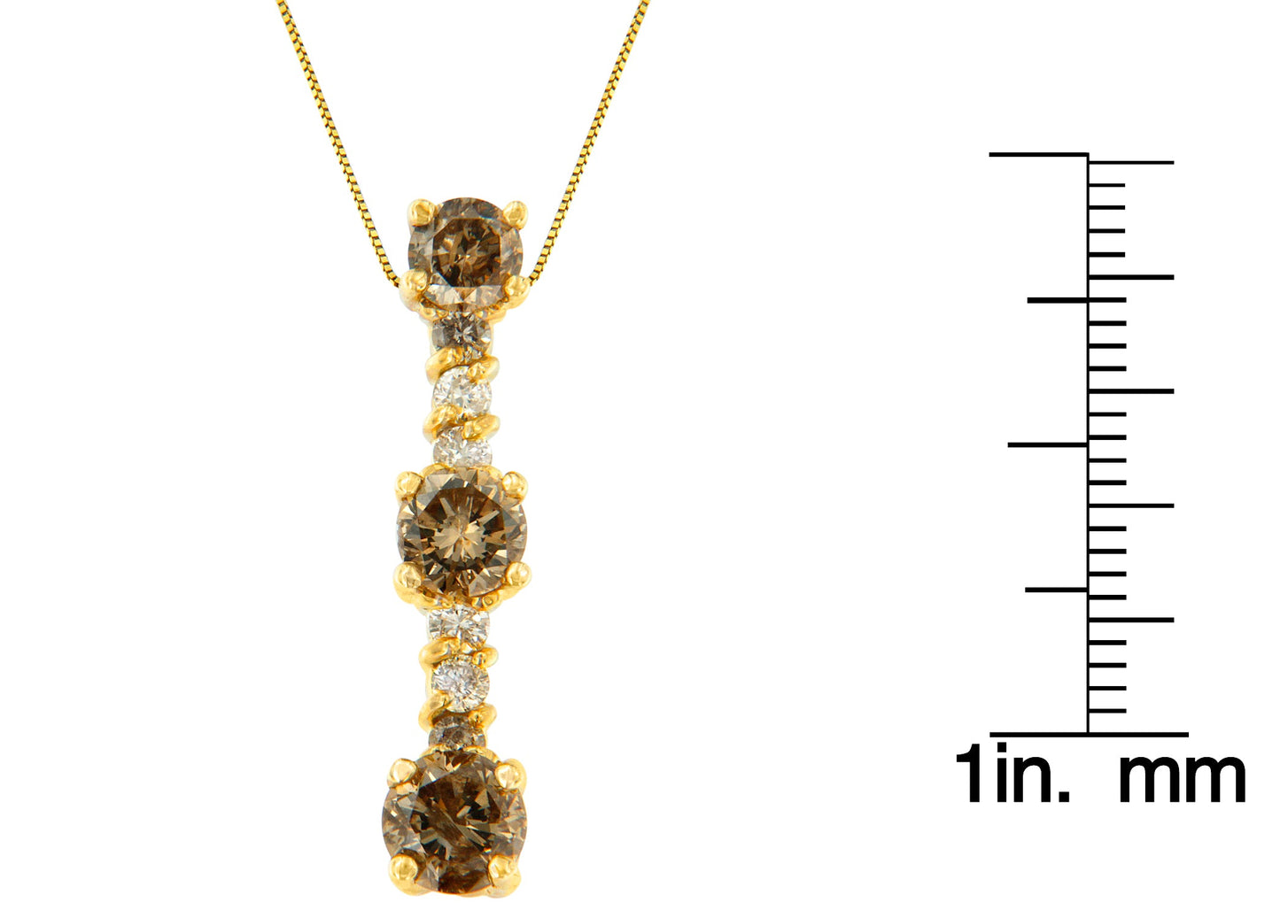 14K Yellow Gold 1 cttw White and Champagne Round Cut Diamond Drop Pendant Necklace (I-J, I1-I2)