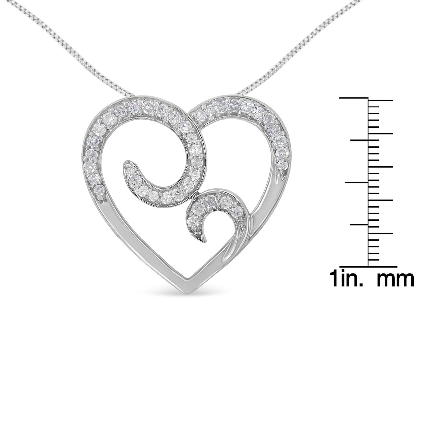 .925 Sterling Silver 1/4 cttw Round Diamond Heart Pendant Necklace (H-I I1-I2)