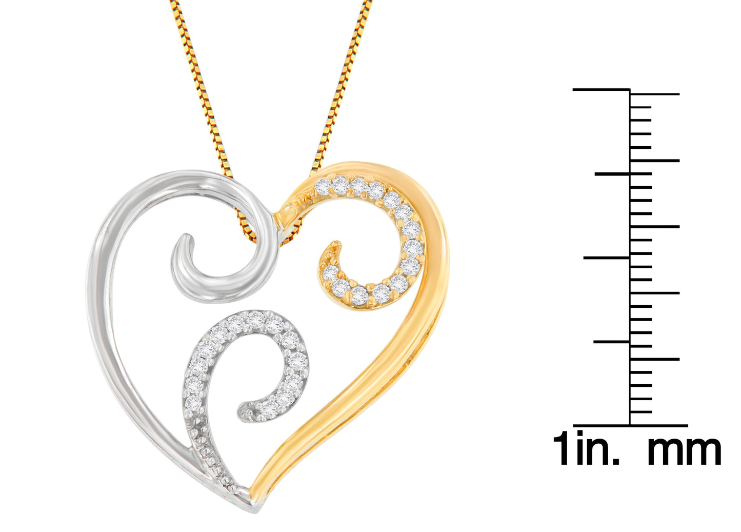 10K Two-Toned Gold 1/10 cttw Round Cut Diamond Swirl Heart Accent Pendant