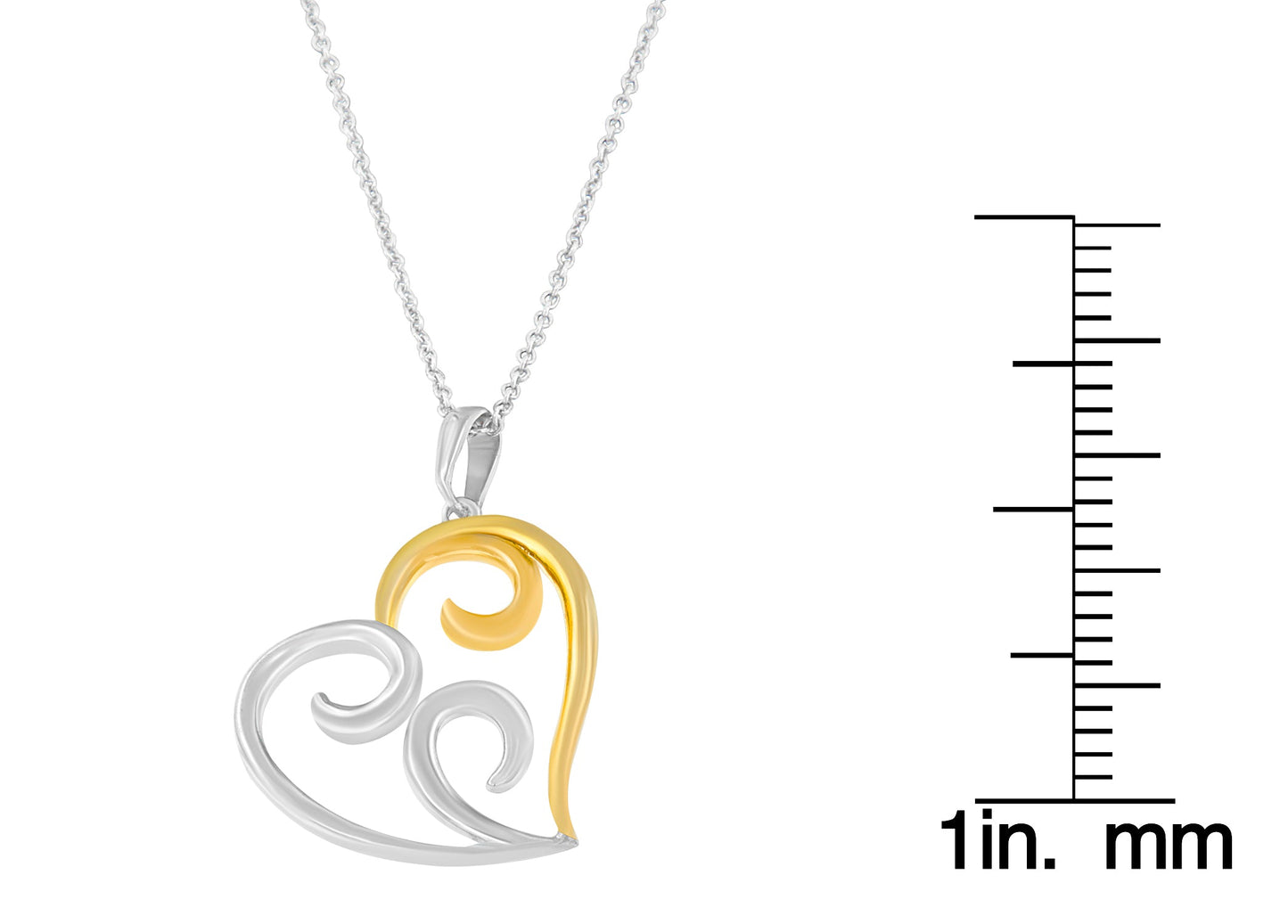 10K Yellow Gold Over.925 Sterling Silver Open Heart with Swirls 18’’ Box