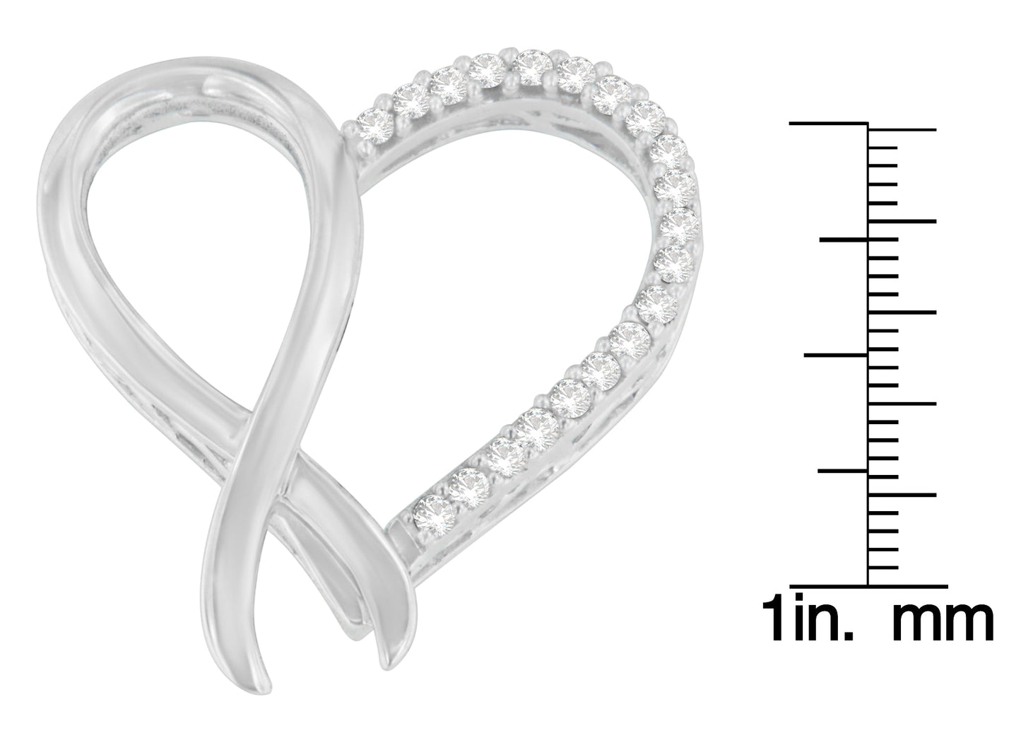 .925 Sterling Silver 1/4 cttw Round Cut Diamond Ribbon and Heart Accent Pendant