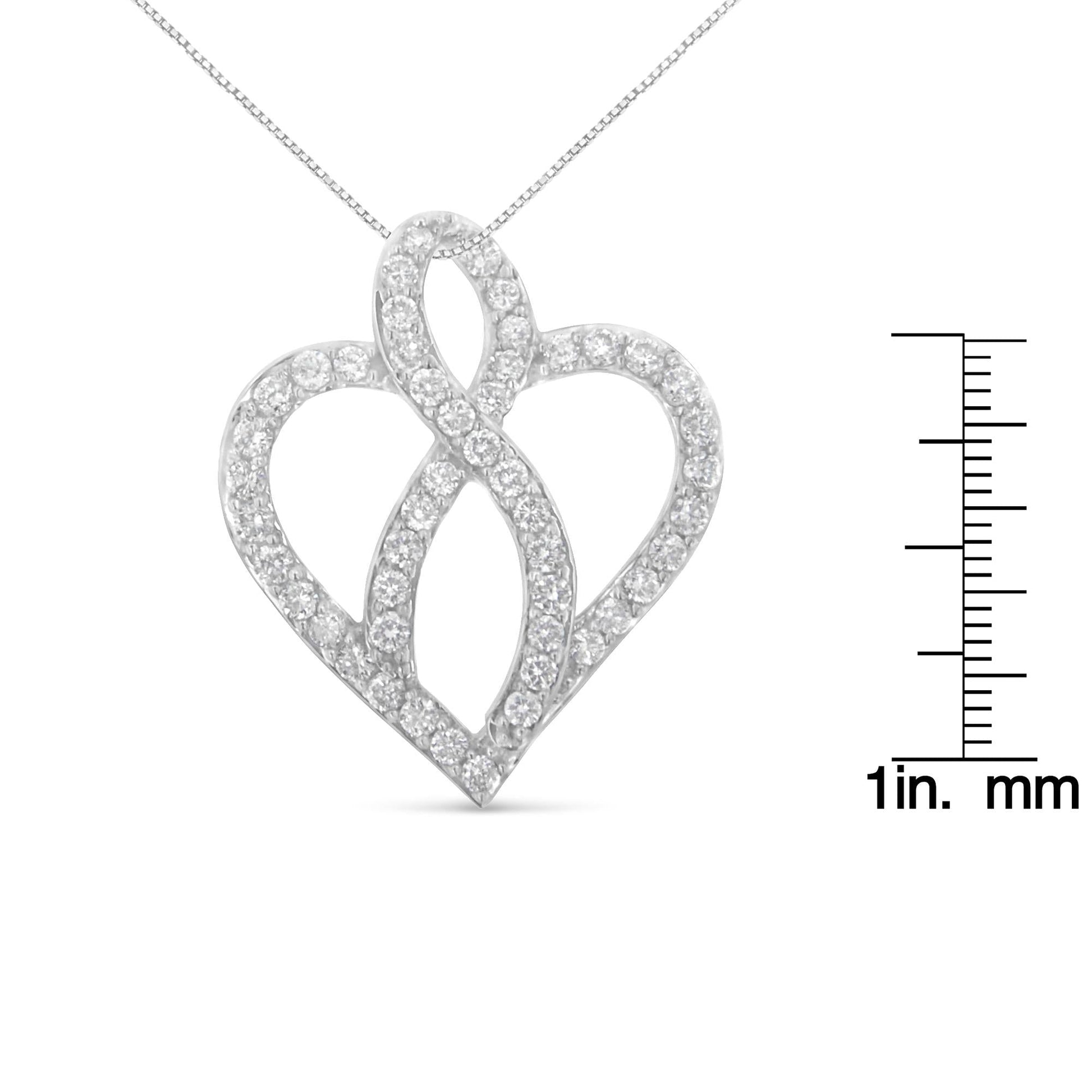 14KT White Gold 1 cttw Diamond Heart Ribbon Pendant Necklace (H-I I1-I2)