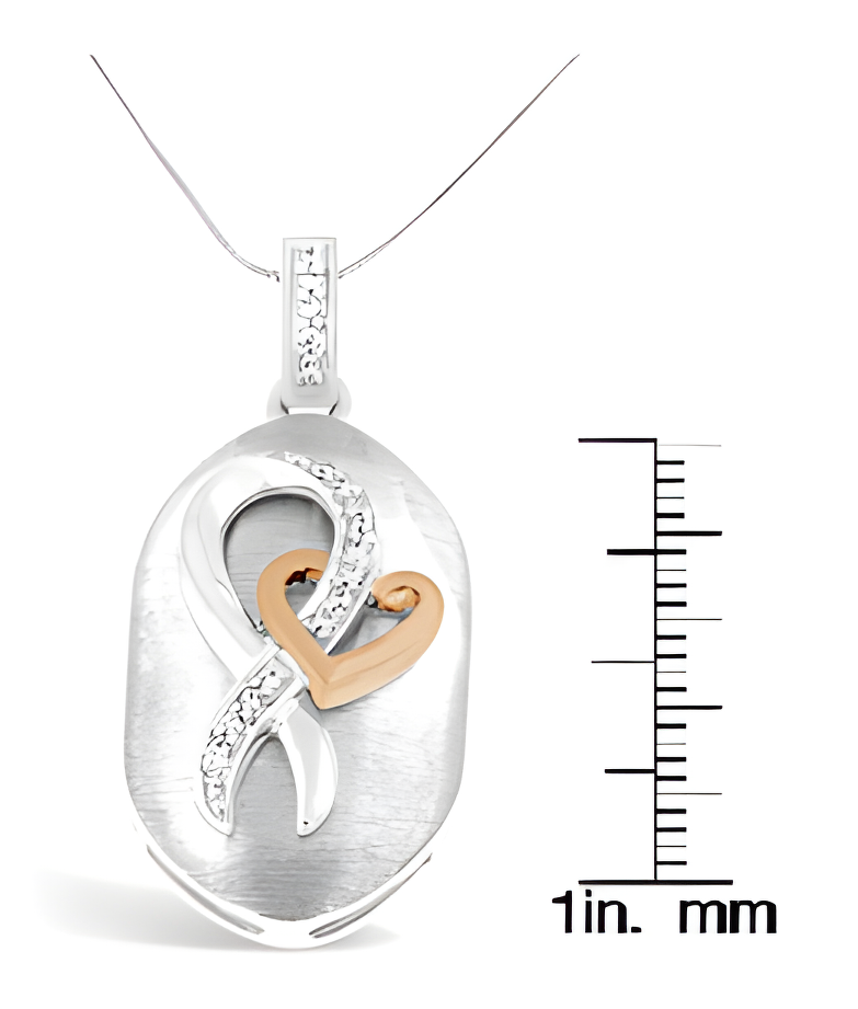 10k Rose Gold and Sterling Silver 1/10ct TDW Round Cut Diamond Interlocked Heart and Ribbon Pendant Necklace (H-I, I1-I2)