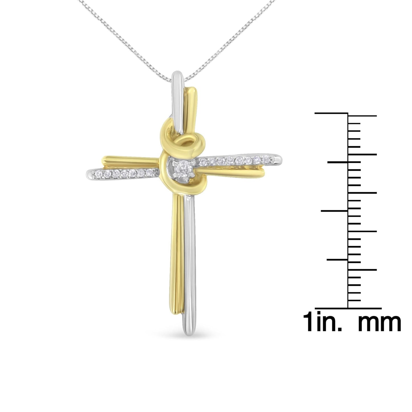 Espira 10K Two-Tone Yellow & White Gold Diamond-Accented Cross 18" Pendant Necklace (J-K Color, I2-I3 Clarity)