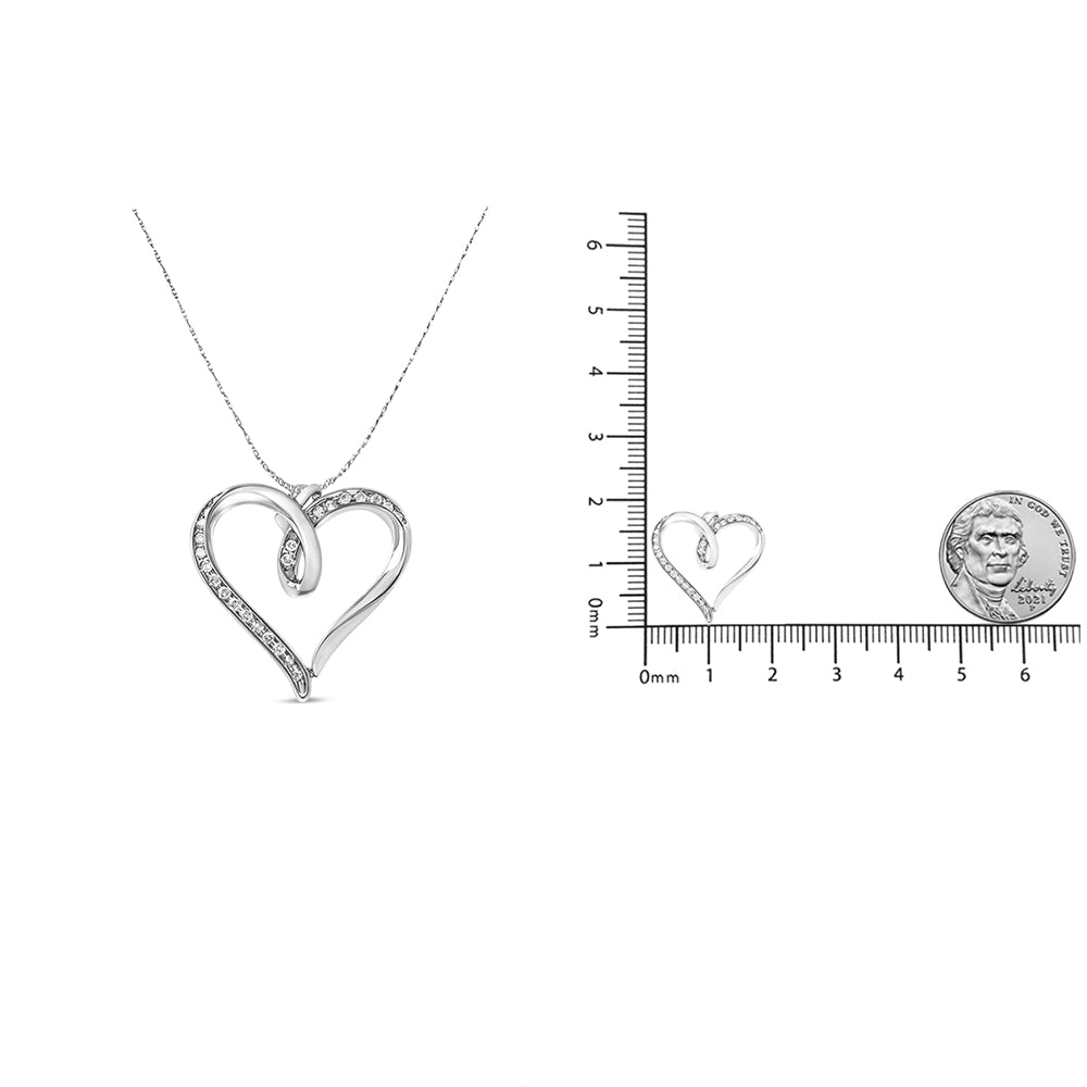 .925 Sterling Silver 1/4 cttw Channel Set Diamond Heart 18’’ Pendant