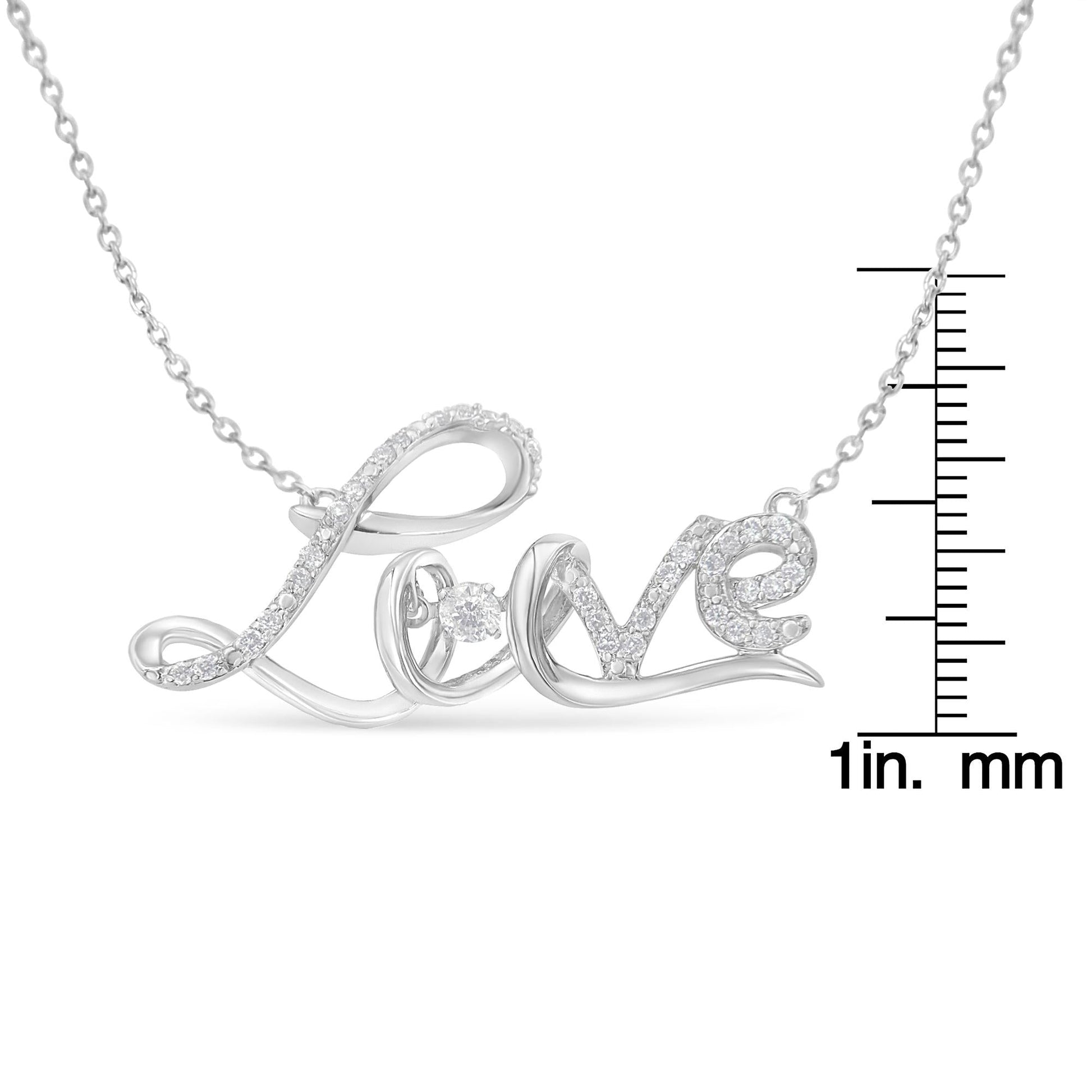 .925 Sterling Silver 1/4 Cttw Diamond Cursive ’Love’ 18’’ Pendant