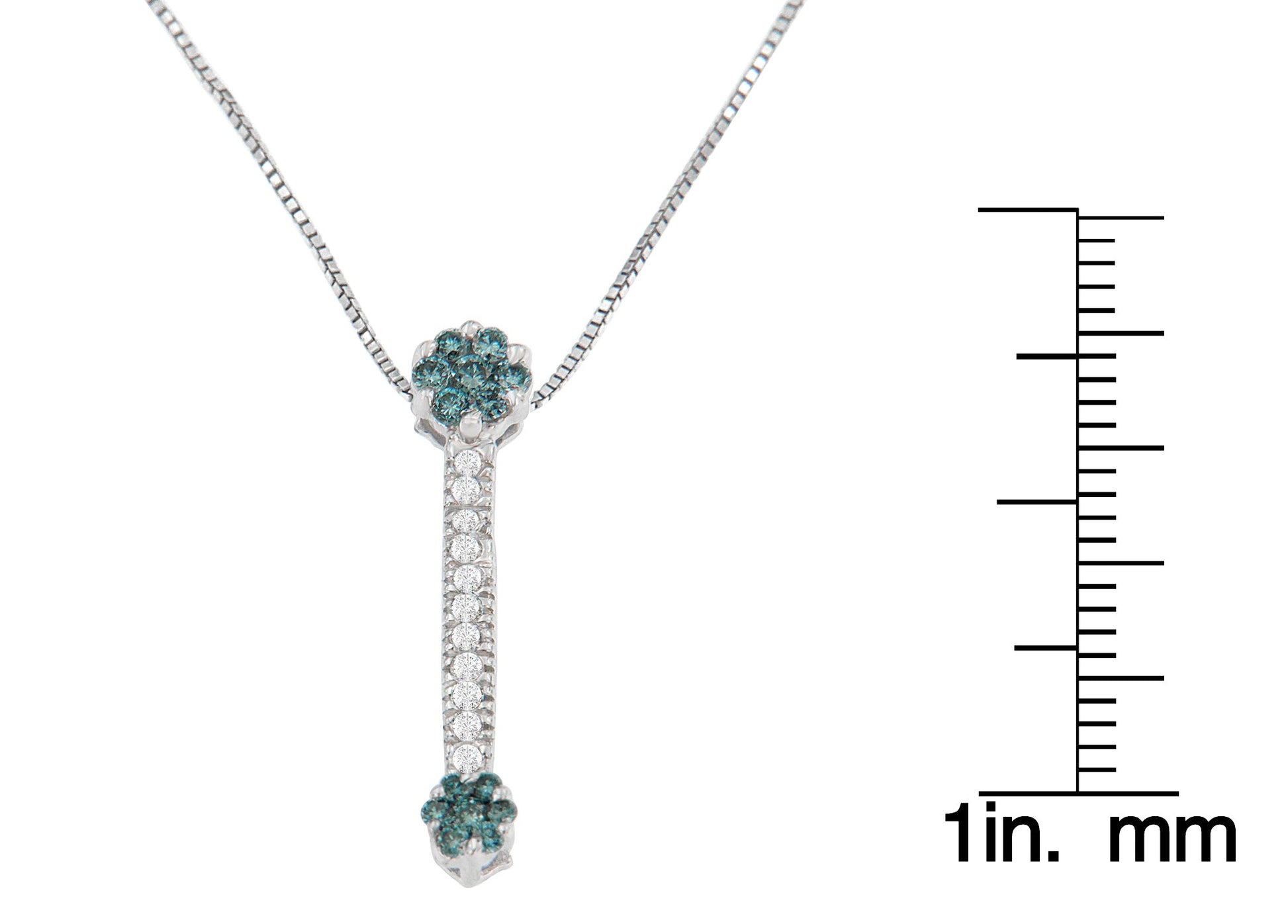 14K White Gold 1/5 cttw Treated Blue Round Cut Diamond Drop Pendant Necklace