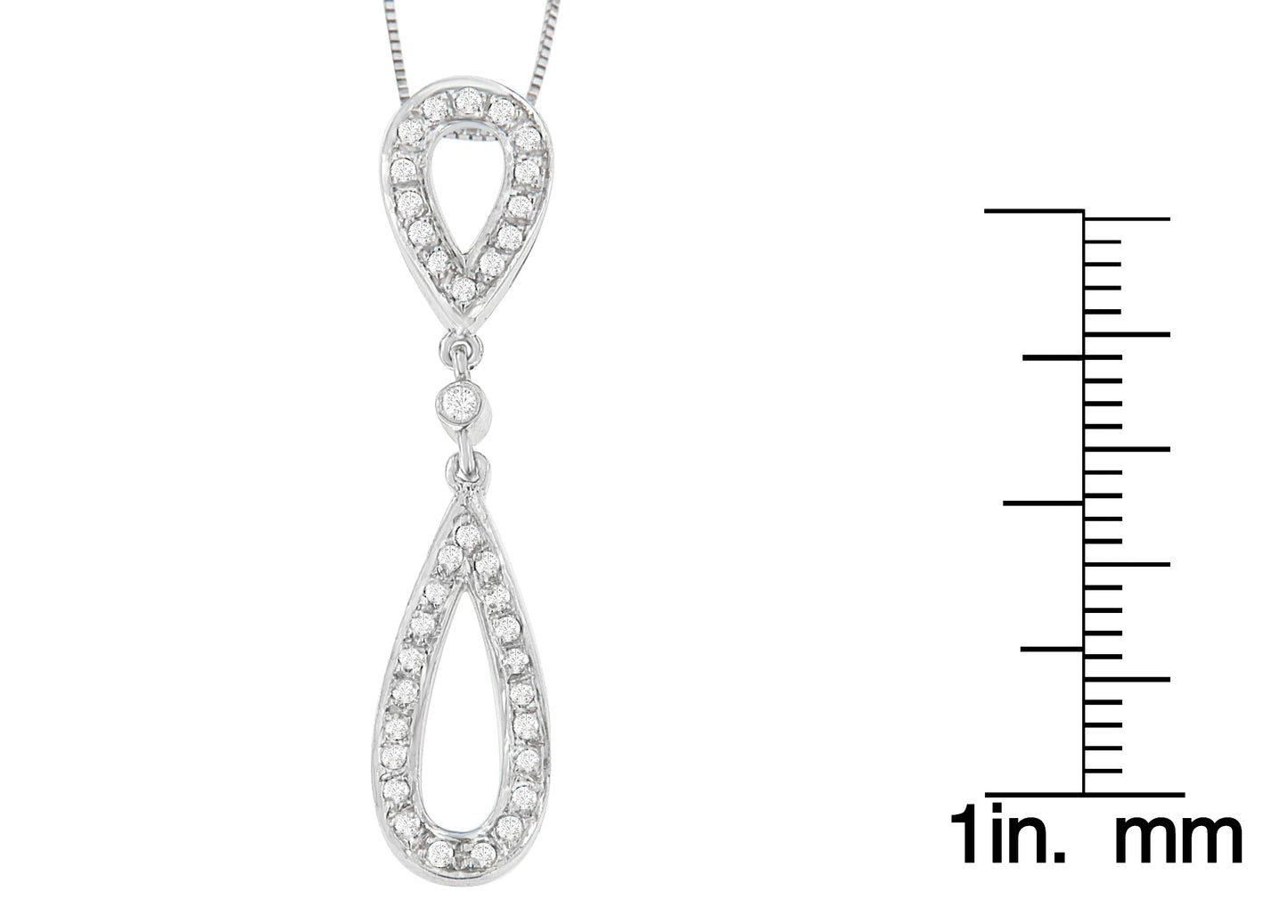 14 White Gold 1/4 cttw Round Cut Diamond Double Tear Drop Pendant Necklace (H-I