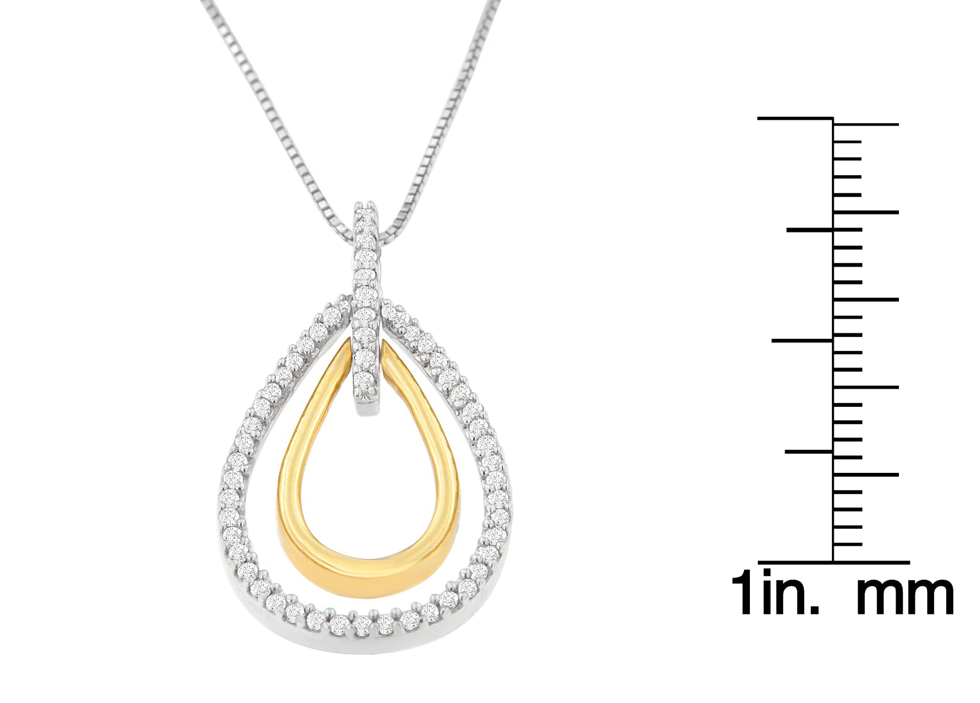 14K Two-Tone Gold Round Cut Diamond Double Burst Pendant Necklace (1/4 cttw H-I