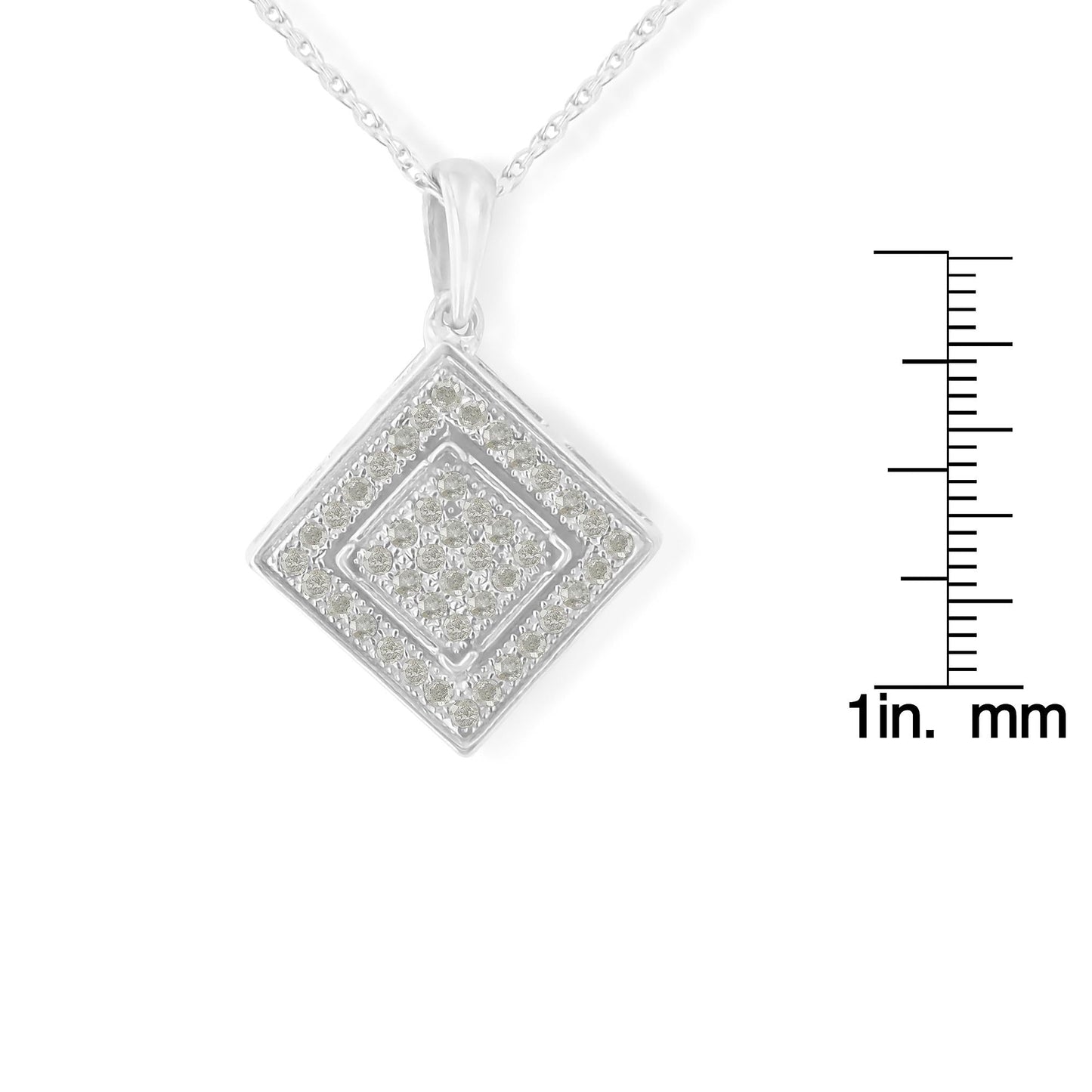 .925 Sterling Silver 1/3 cttw Diamond Rhombus Shaped 18’’ Pendant Necklace