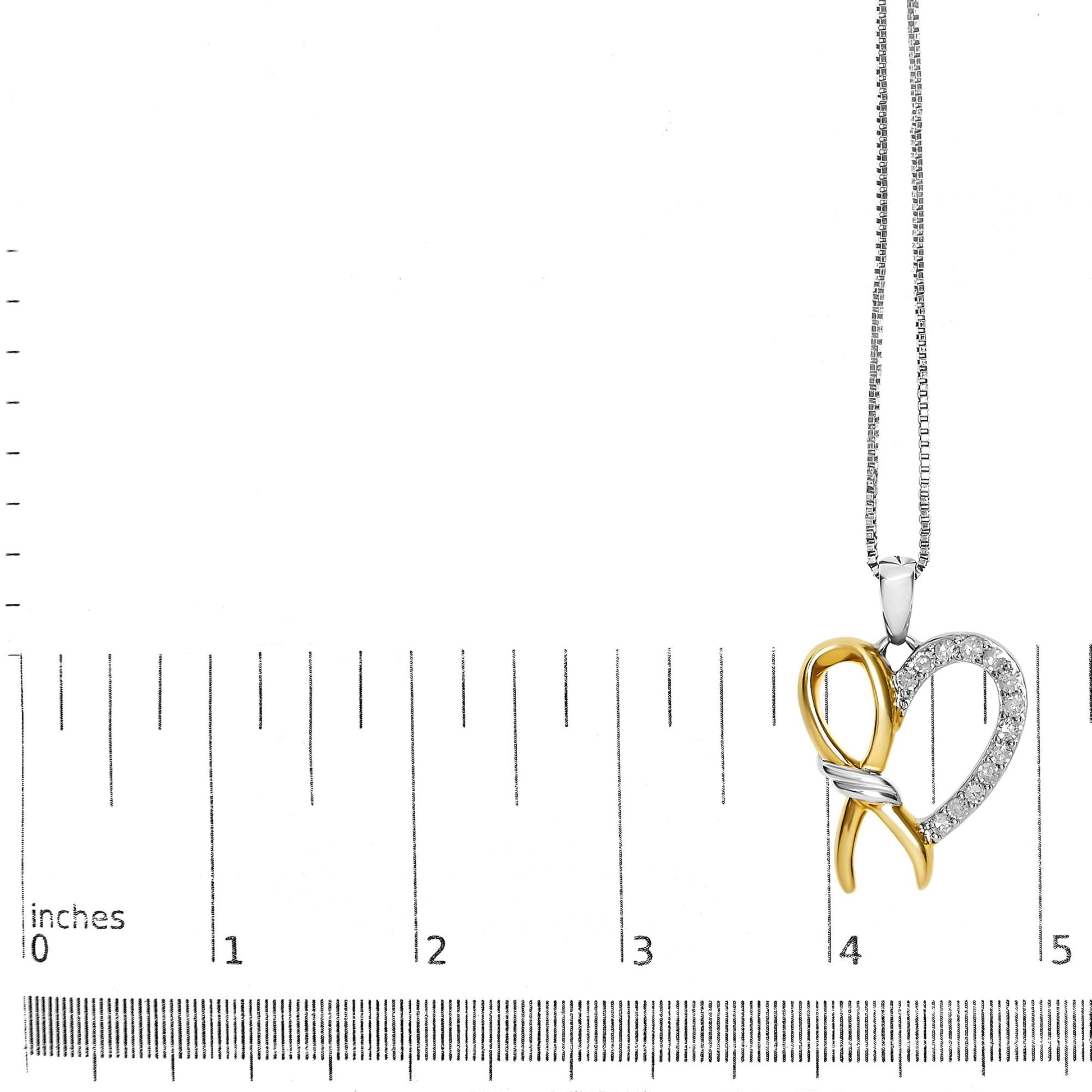 10K Yellow Gold Plated.925 Sterling Silver 1/5 Cttw Diamond Ribbon Heart