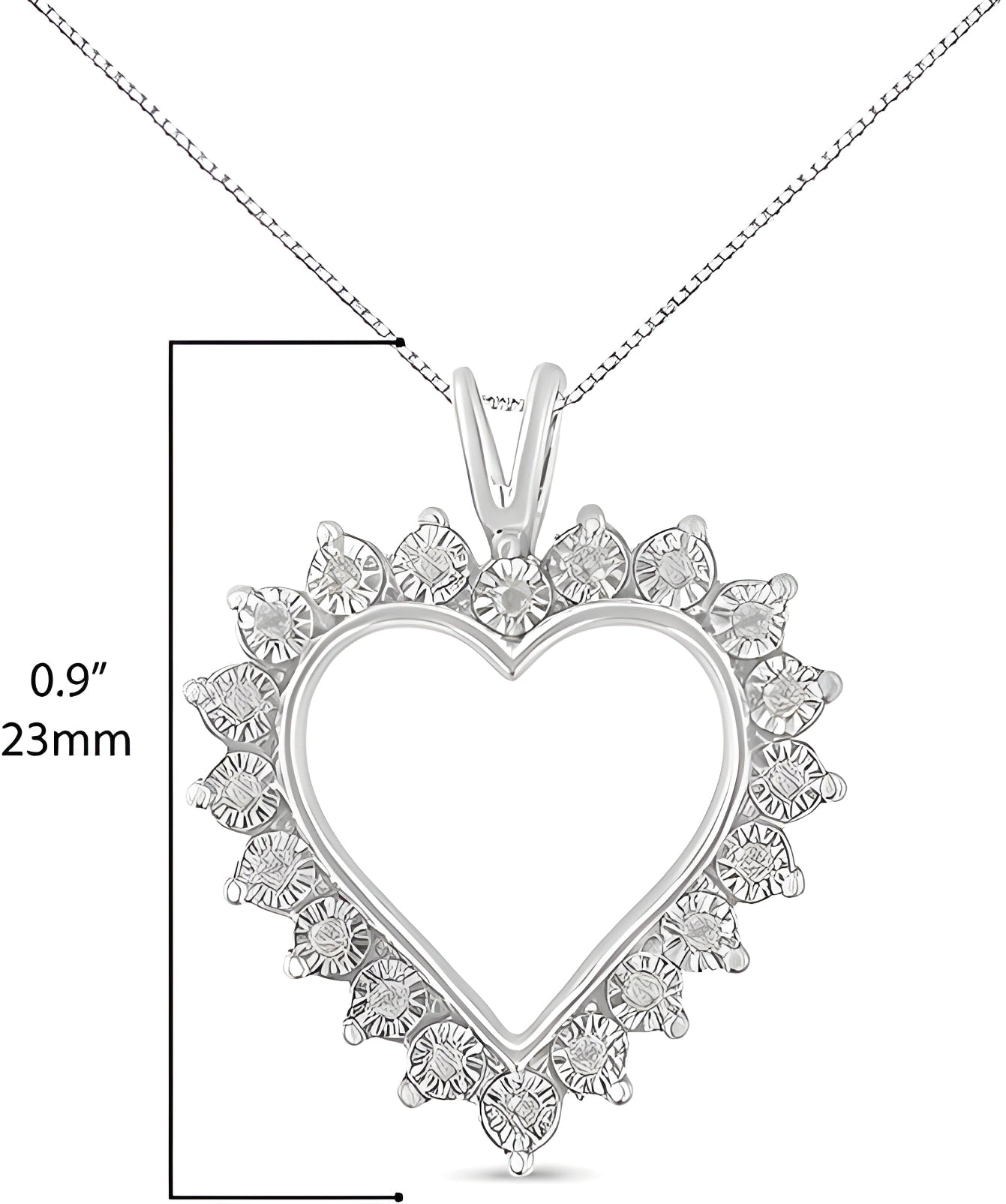 .925 Sterling Silver 1/10 cttw 3-Prong Diamond Open Heart Pendant Necklace (I-J