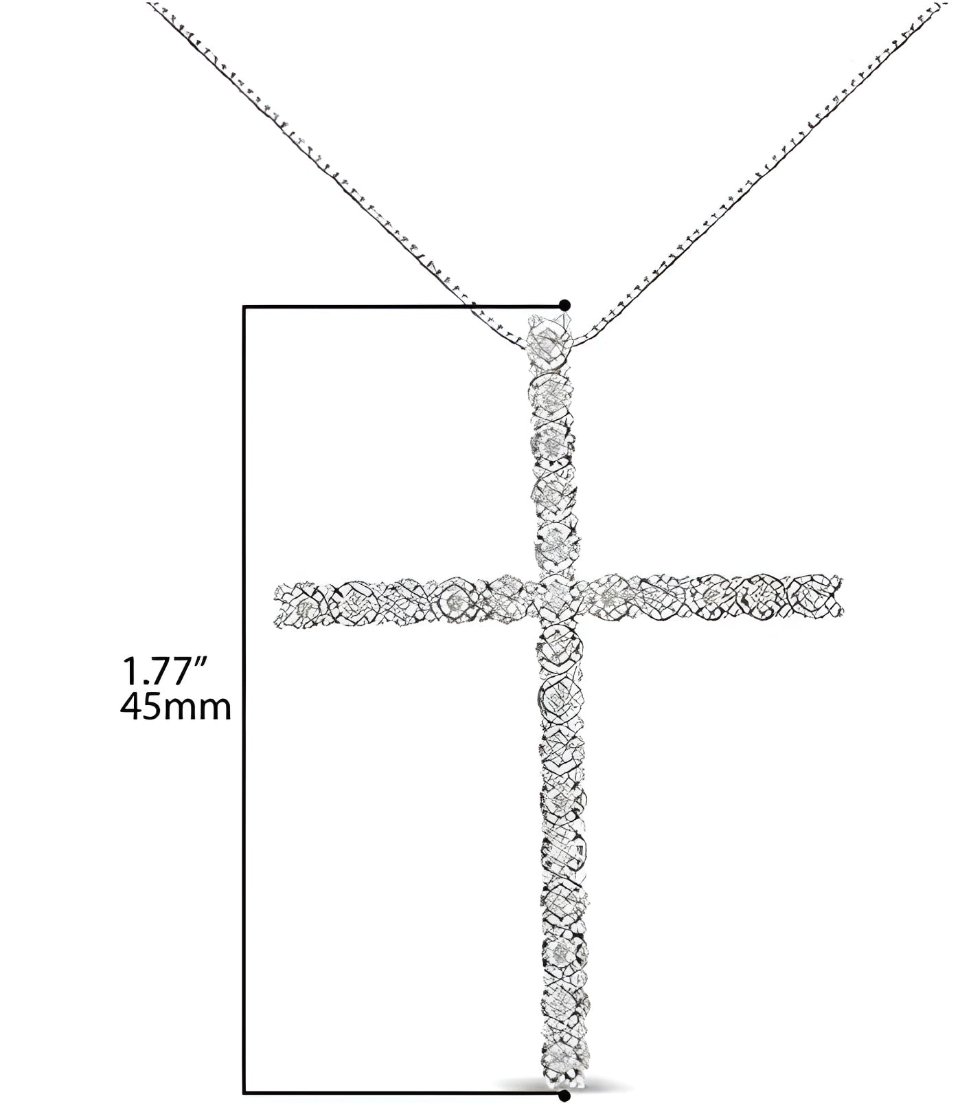 .925 Sterling Silver 1/2 Cttw Brilliant Cut Diamond Miracle-Set Cross 18’’