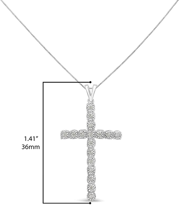 .925 Sterling Silver 1/4 Cttw Diamond Miracle Set Cross Unisex Pendant Necklace