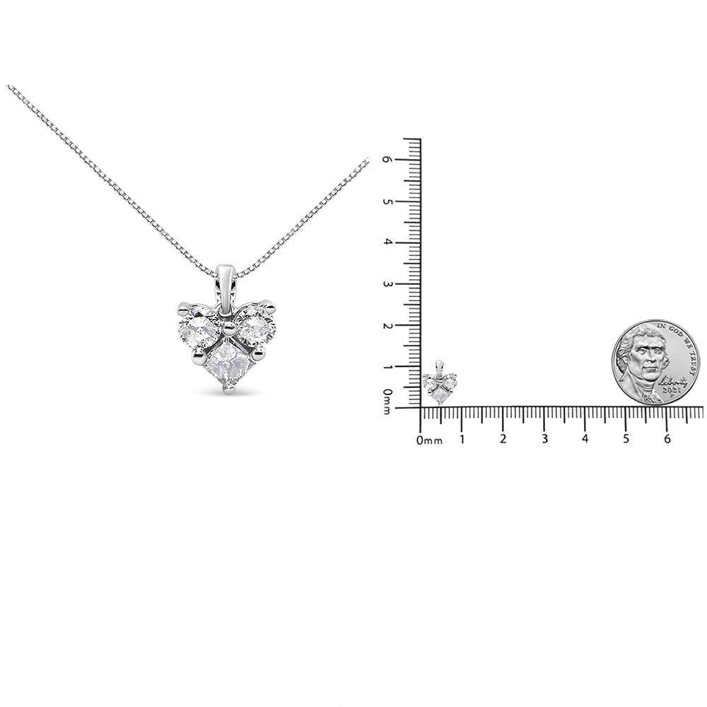 10K White Gold 1/4 Cttw Diamond 3 Stone Heart Shaped Pendant 18’’ Necklace