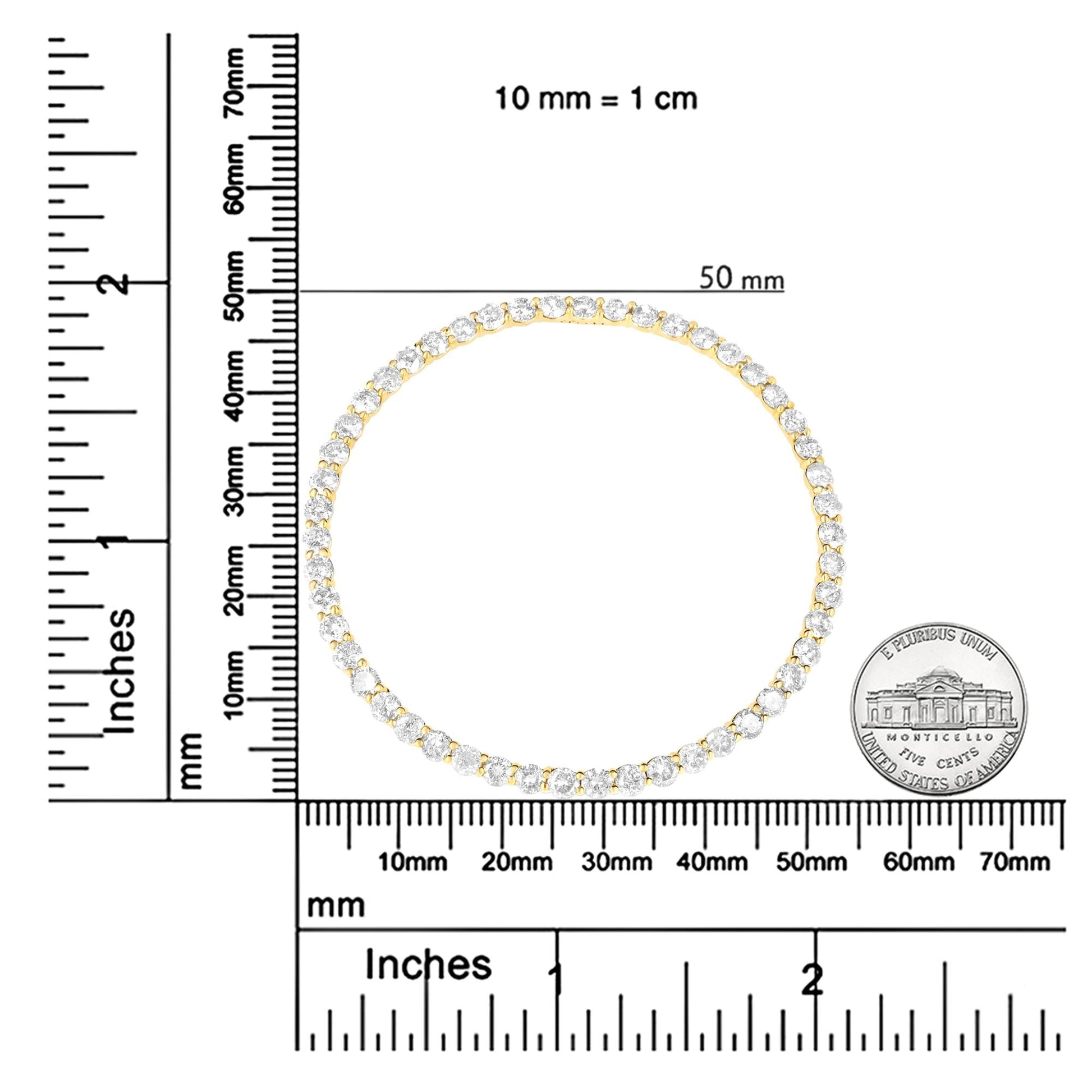 10K Yellow Gold Plated.925 Sterling Silver 4 Cttw Diamond Circle Hoop 18’’