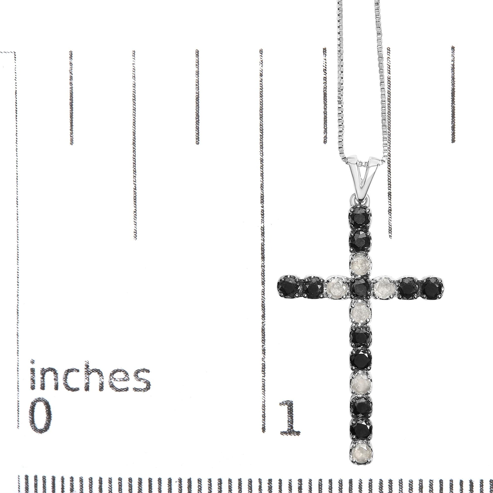 .925 Sterling Silver 1.0 Cttw Black and White Diamond Alternating Classic Cross