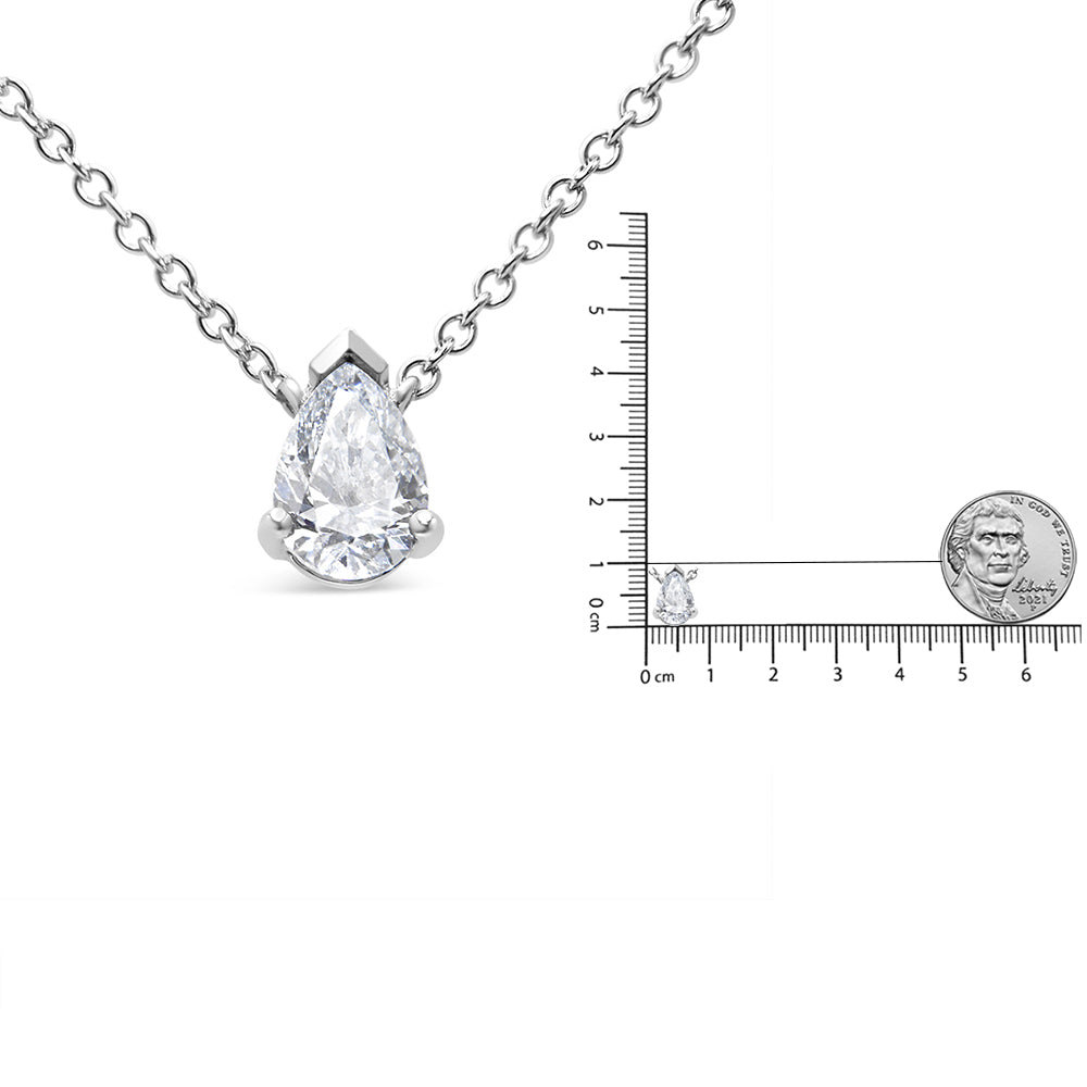 AGS Certified 14K White Gold 1/2 Cttw Diamond Pear 18’’ Pendant Necklace