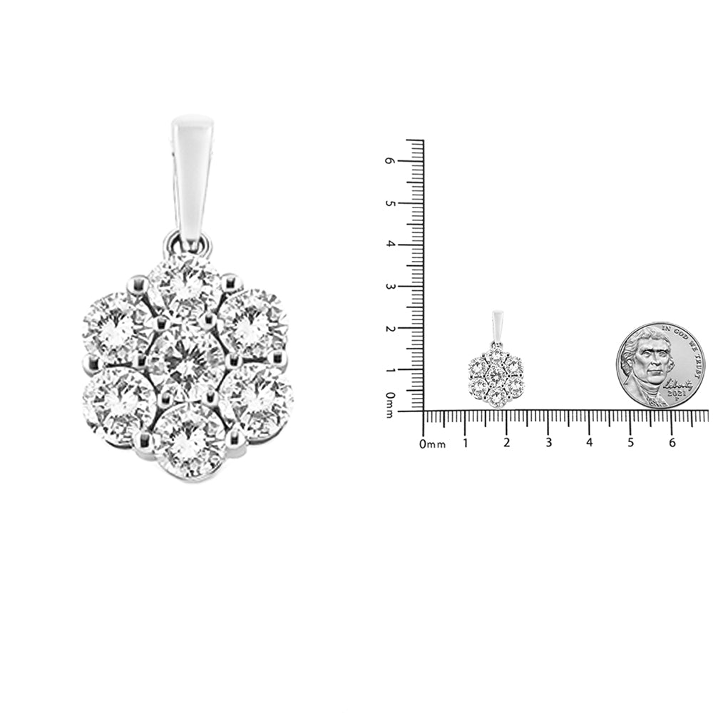 14K White Gold 2.00 Cttw Brilliant Round-Cut Diamond 7 Stone Flower Cluster