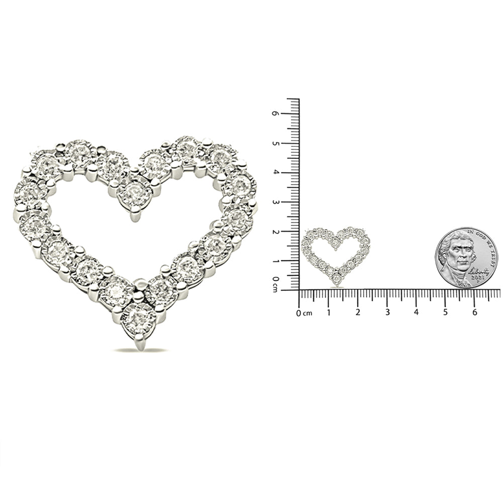 .925 Sterling Silver 1/2 Cttw Diamond Open Heart 18’’ Pendant Necklace (I-J