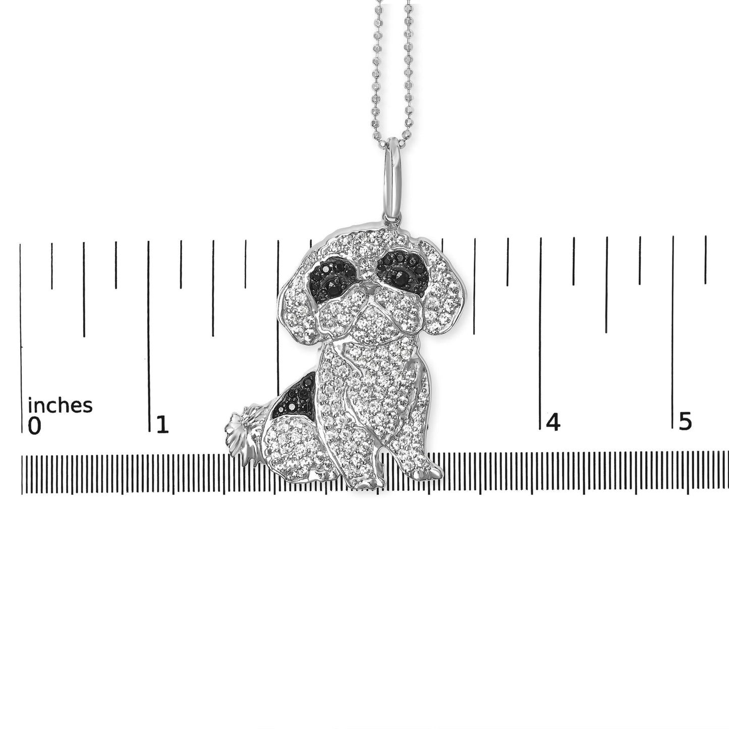 .925 Sterling Silver 1 1/4 Cttw Diamond Shih Tzu Dog Pendant Necklace 18 inch (Black and I-J Color, I2-I3 Clarity)