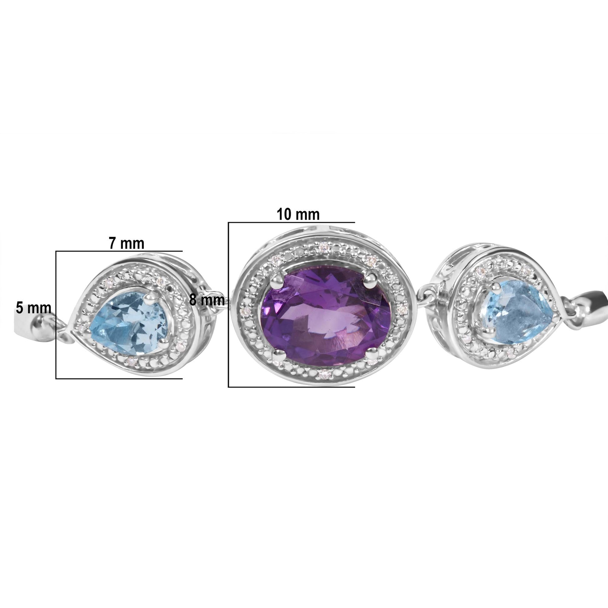 .925 Sterling Silver Oval Amethyst and Pear Blue Topaz with Diamond Accent