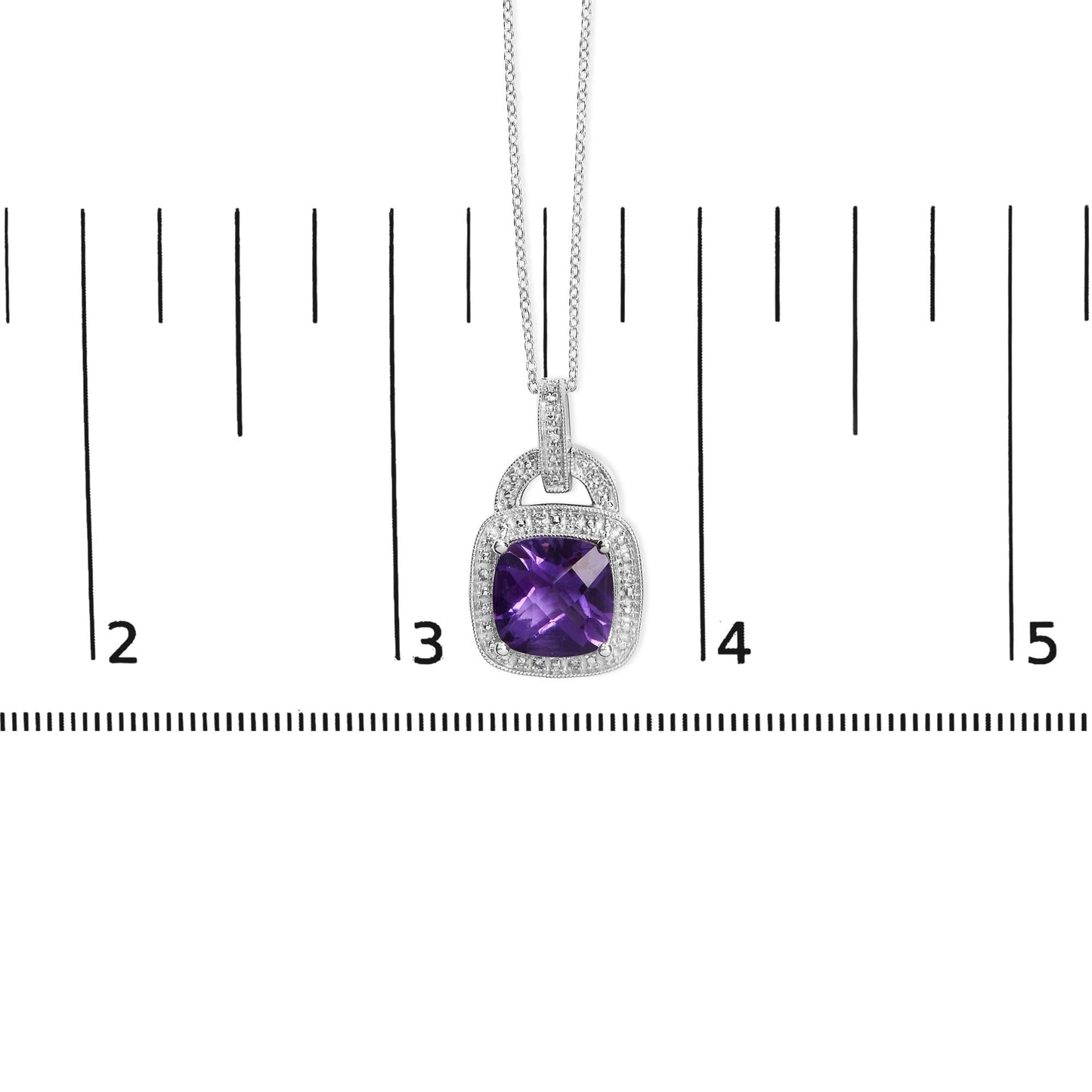 .925 Sterling Silver 10X10 MM Cushion Purple Amethyst and Diamond Accent Halo