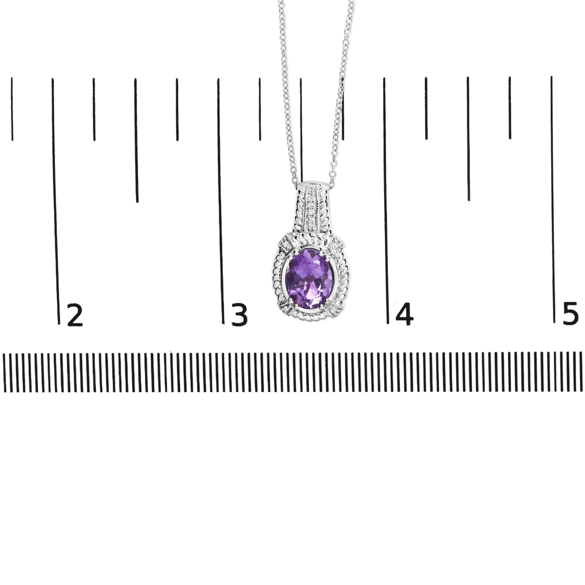 .925 Sterling Silver 9x7mm Oval Purple Amethyst and Round Diamond Accent