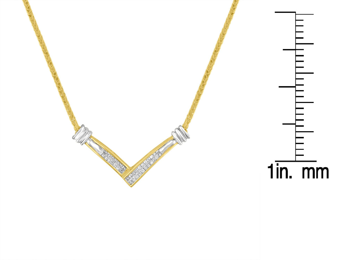 14K Yellow and White Gold 1/4 Cttw Princess Cut Diamond Channel-Set “V”