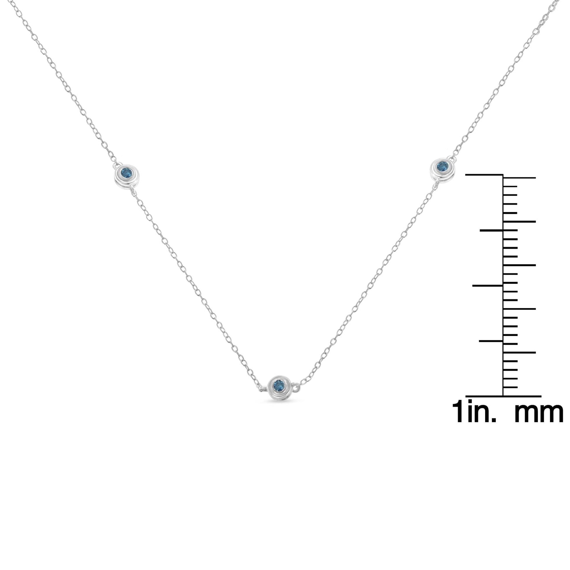 Sterling Silver Treated Blue Color Diamond Station Necklace (1/2 cttw Blue