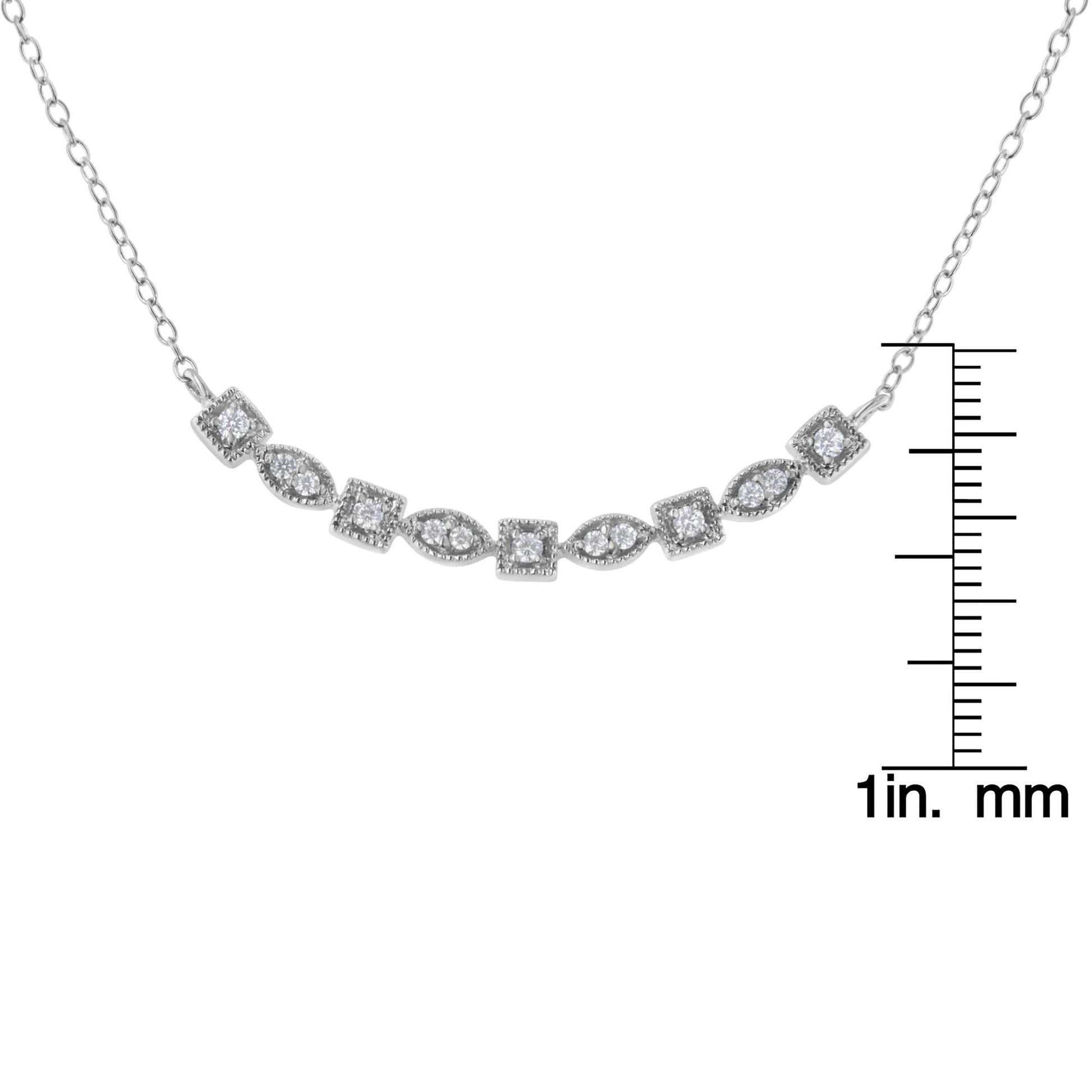 Sterling Silver Diamond Bar Mixed Shape Necklace (1/4 cttw I-J Color I2-I3