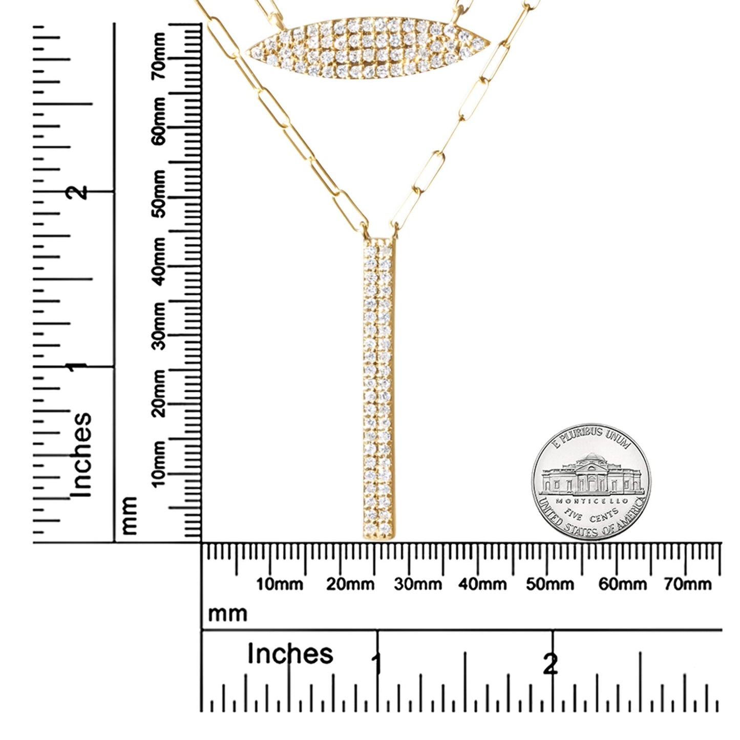 14K Yellow Gold 3/8 Cttw Two-Strand Marquise and Bar Charm Paper Clip Link