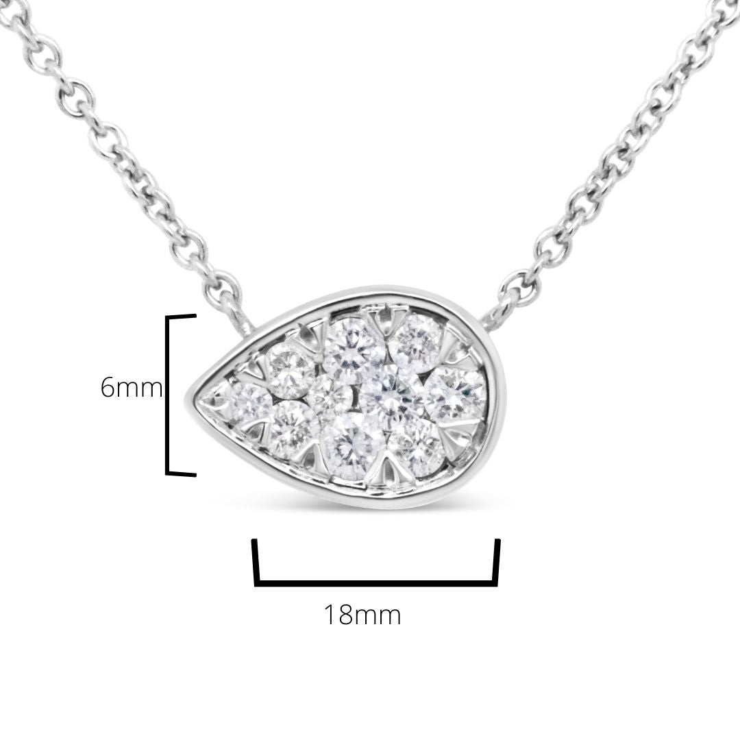 14K White Gold 1/4 Cttw Round Diamond Composite Teardrop Shape 18’’ Pendant