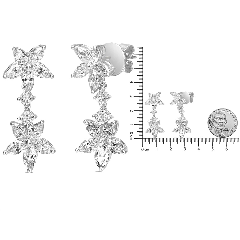 18k White Gold 6.0 Cttw Marquise Diamond Floral Dangle Drop Earrings (E-F Color