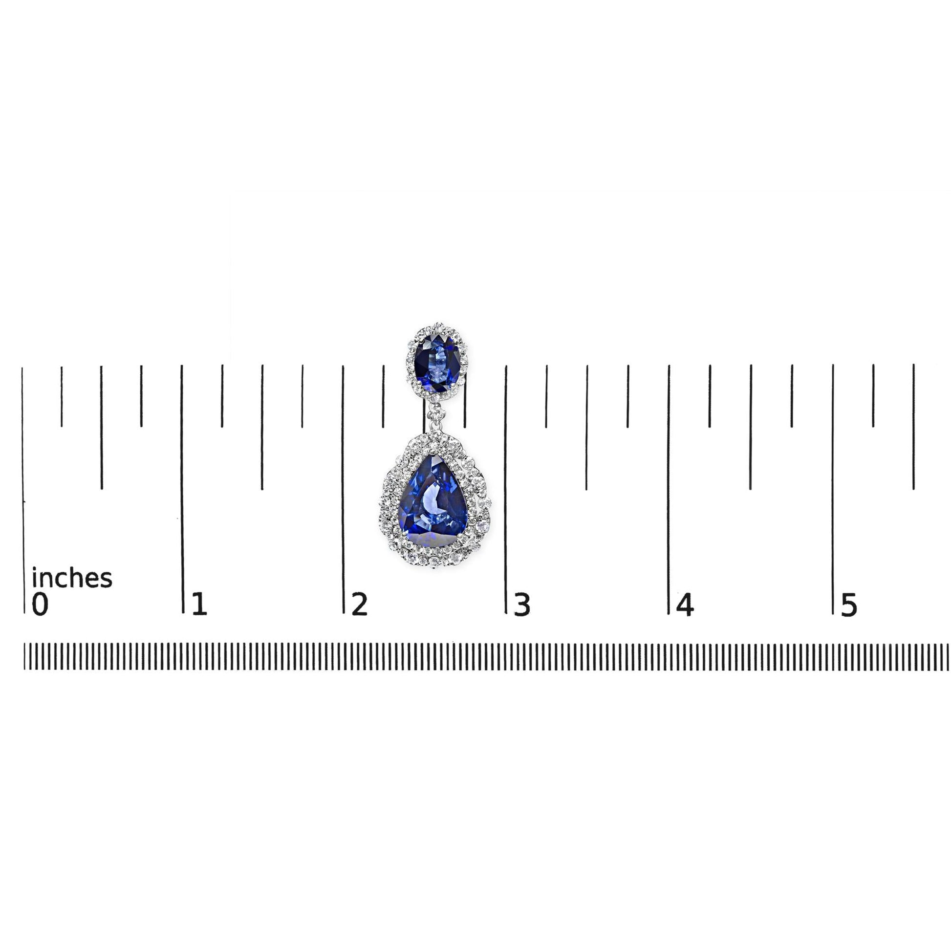 18K White Gold Blue Sapphire 2 3/4 Cttw Diamond Halo Drop Dangle Earring (G-H