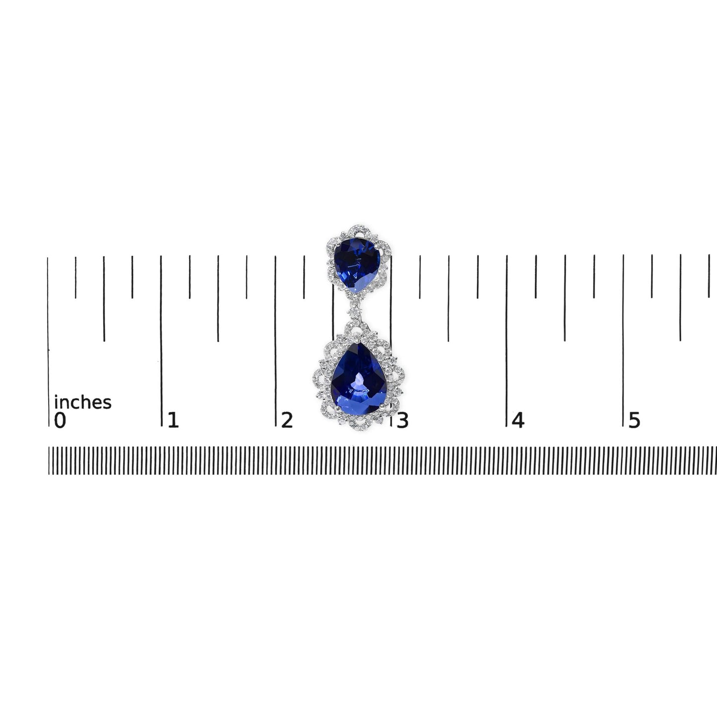 18K White Gold Blue Sapphire and Diamond 2.00 Cttw Diamond Halo Drop and Dangle