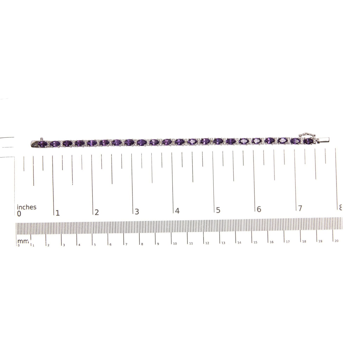 .925 Sterling Silver 9 1/2 Cttw Alternating Oval Amethyst and White Diamond