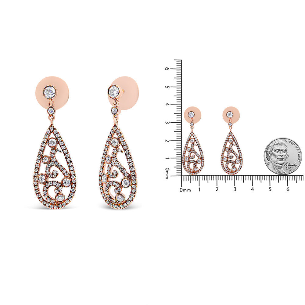 18K Rose Gold 1 1/4 Cttw Diamond Teardrop Shaped Drop and Dangle Screw Back