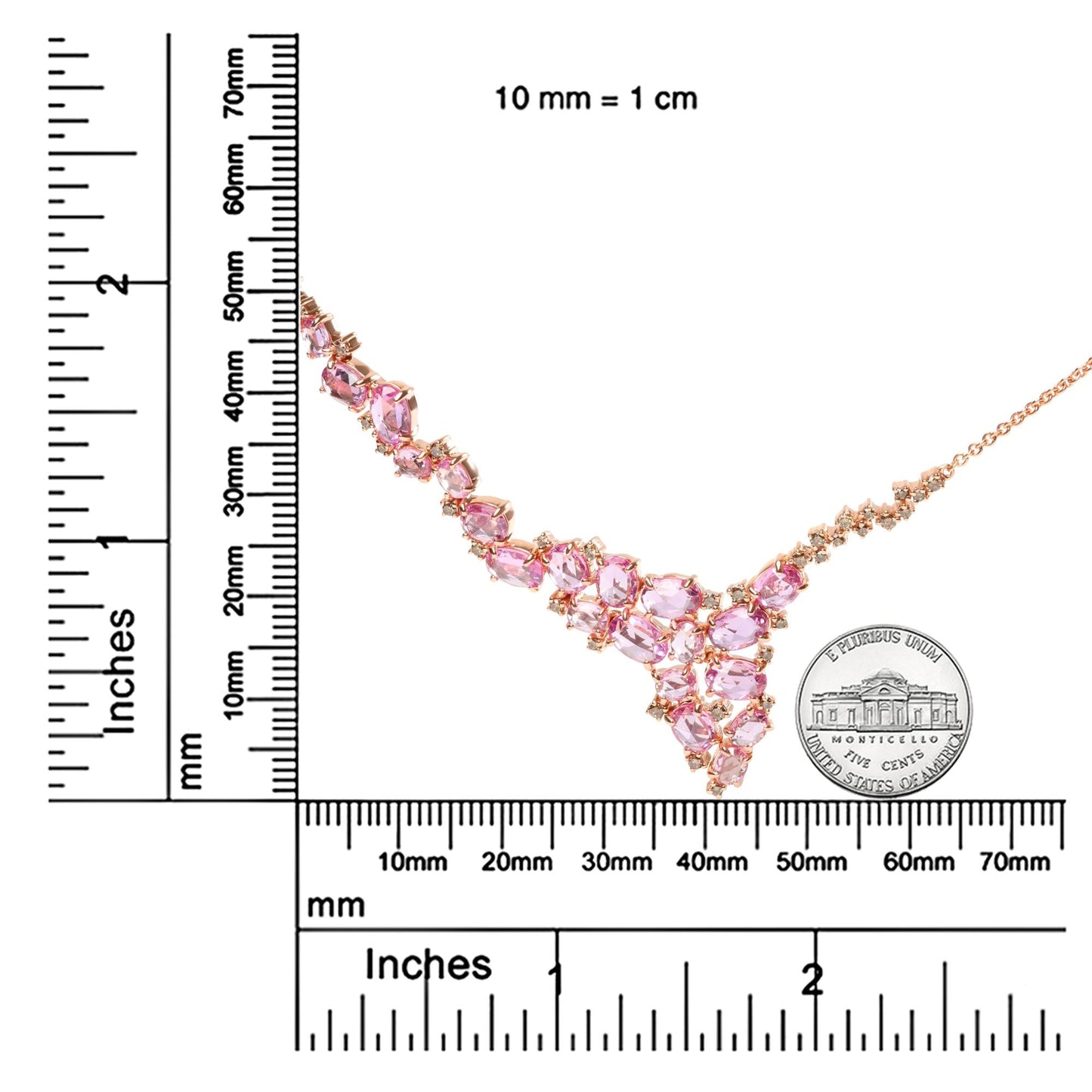 18K Rose Gold 1/2 Cttw Brown Diamond and Multi-Size Oval Pink Sapphire Cluster