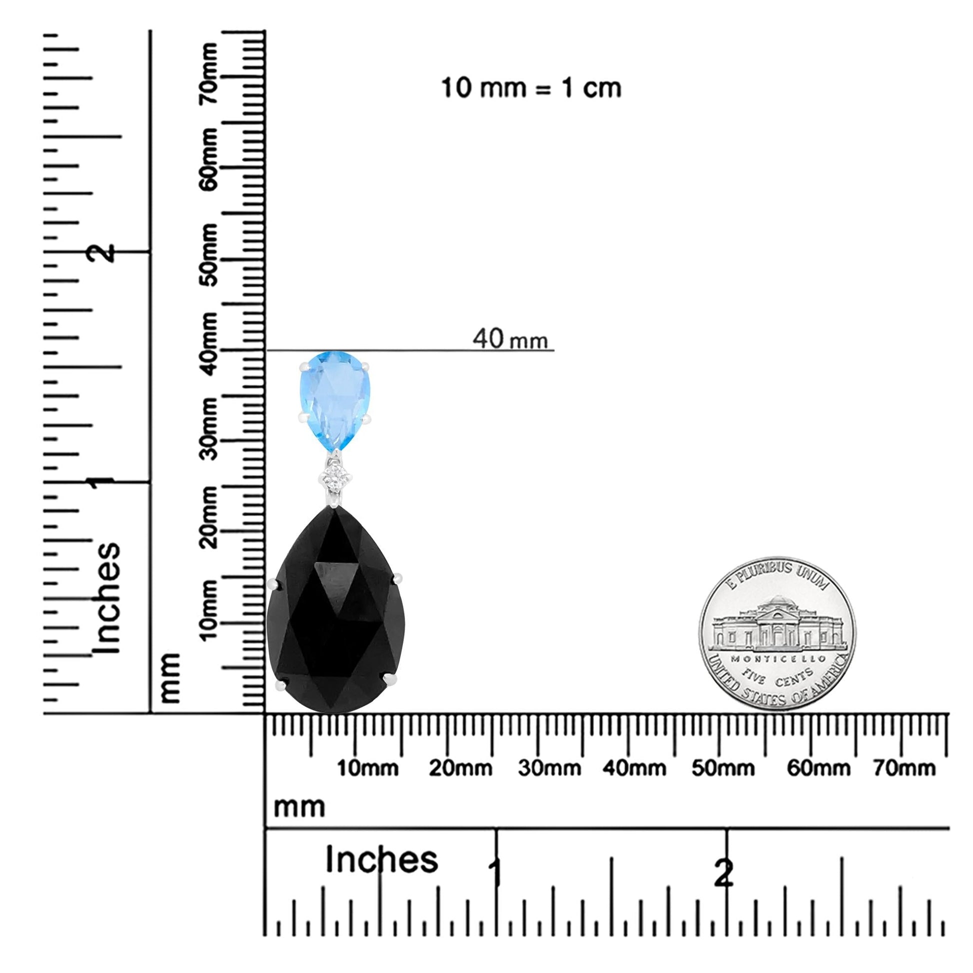 18K White Gold Diamond Accent and Pear Cut Sky Blue Topaz and Pear Cut Black