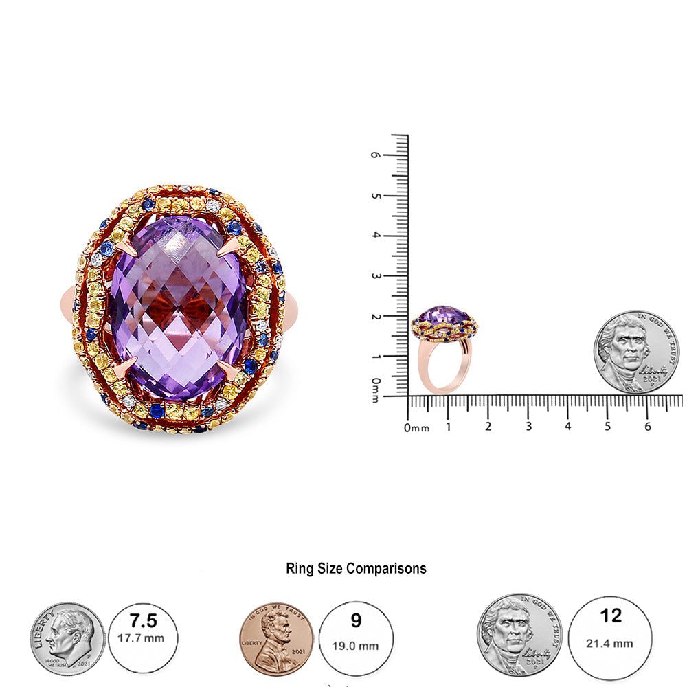 18K Yellow and Rose Gold Claw Prong Set Checkerboard Cut Purple Amethyst Blue &