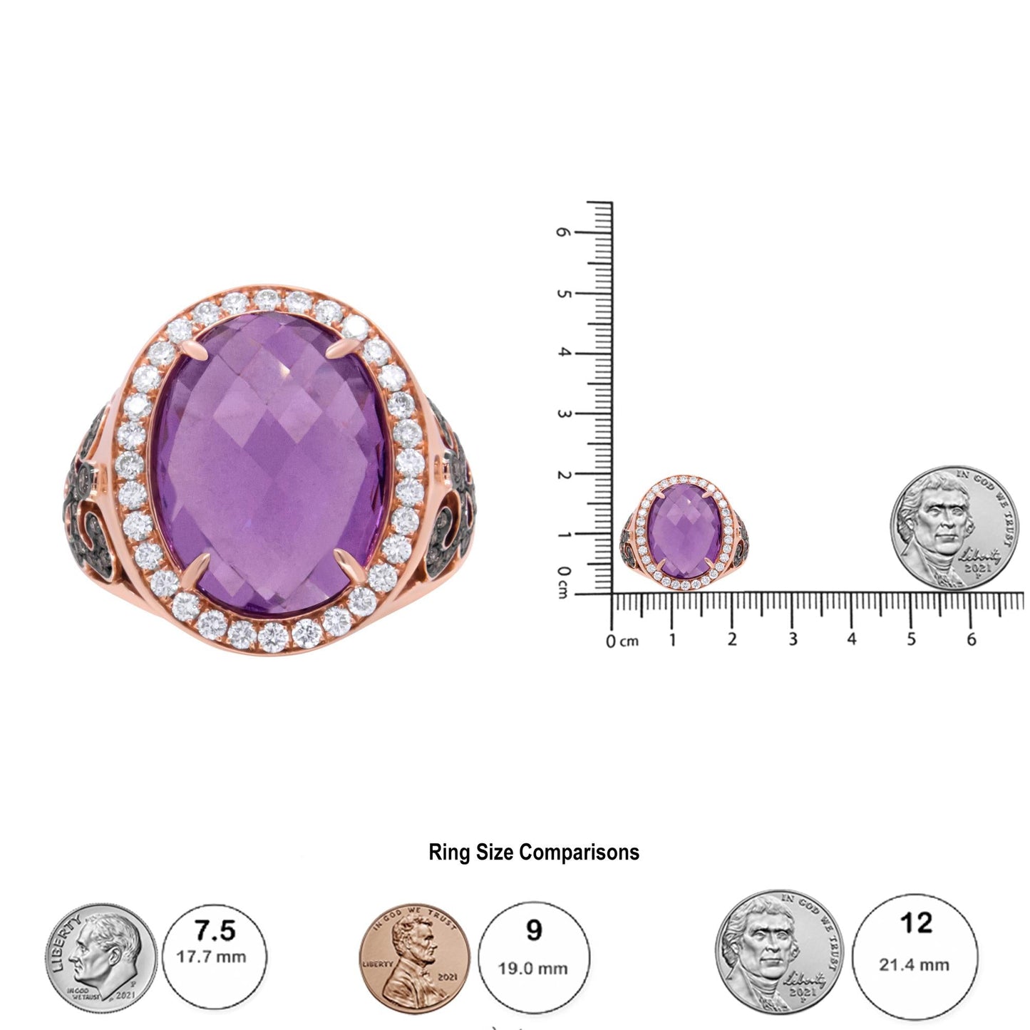 18K Rose Gold 18x13 MM Oval Cut Purplse Amethyst and 1.00 Cttw Diamond Cocktail