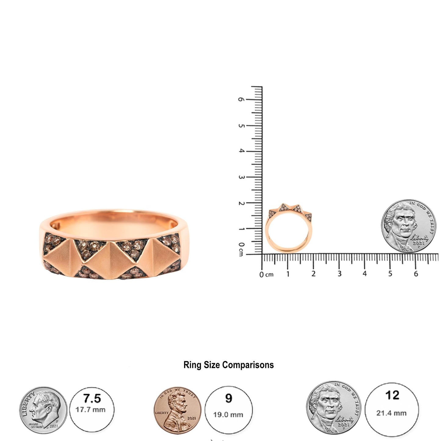 14K Rose Gold 1/4 Cttw Brown Diamond Pyramid Band Ring (Brown Color SI1-SI2