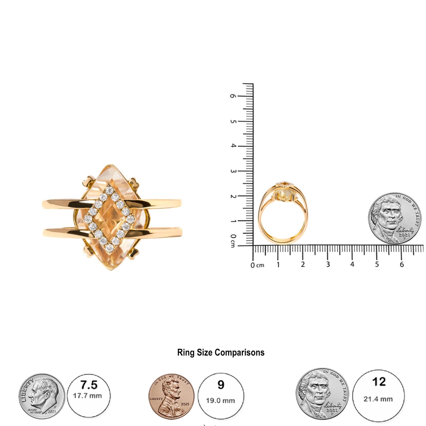 14K Yellow Gold 15x15 MM Marquise Cut Yellow Topaz and Diamond Accent Statement