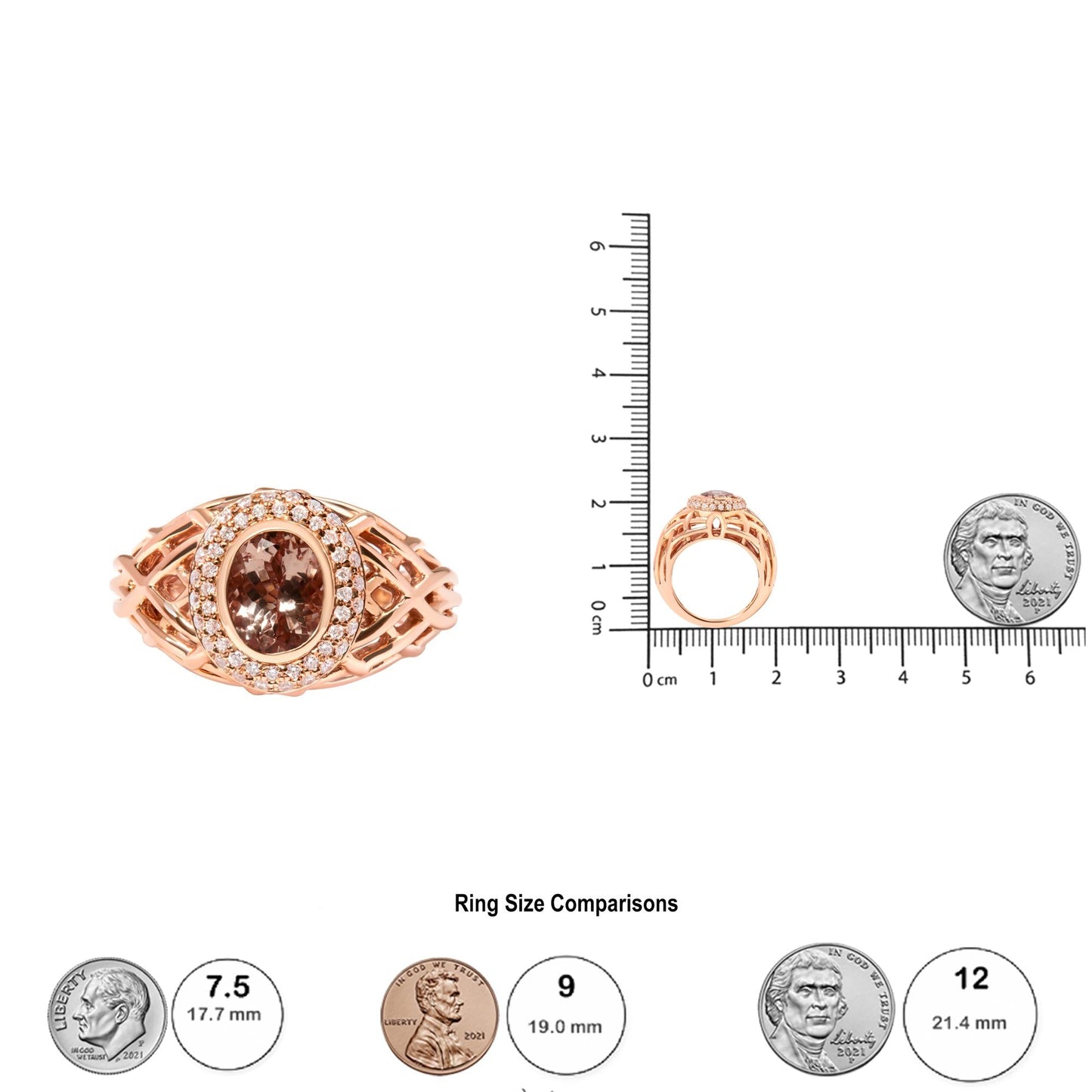 14K Rose Gold Oval Cut Light Pink Morganite and 3/8 Cttw Diamonds Halo