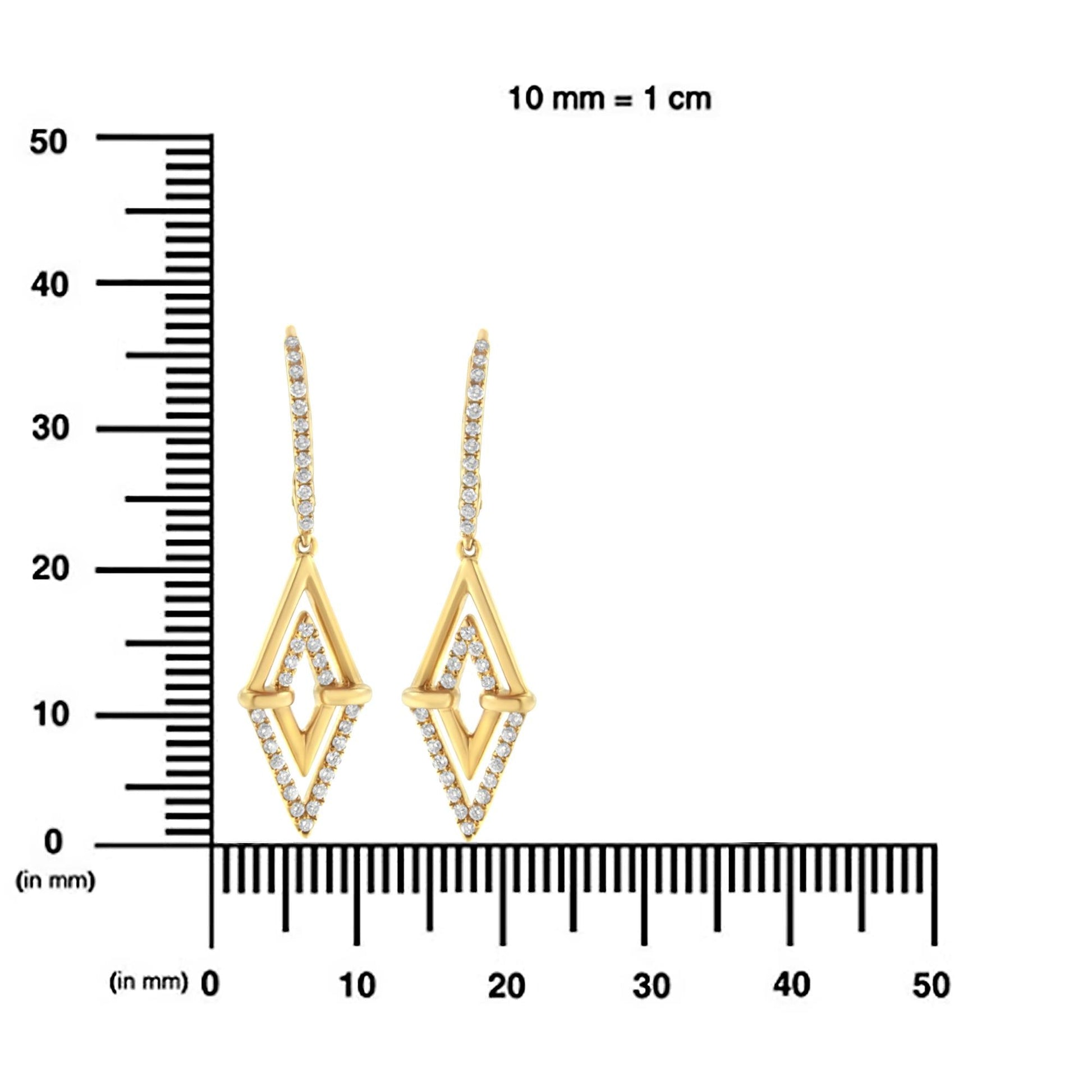 14K Yellow Gold 3/8 Cttw Double Triangle Drop and Dangle Diamond Earrings (G-H