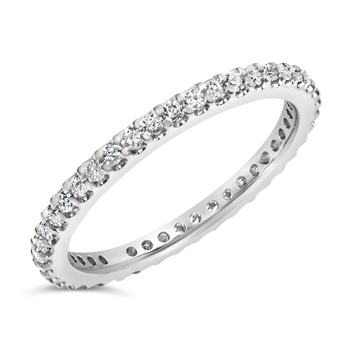 14K White Gold Shared Prong Set Round Diamond Eternity Band Ring (G-H Color, SI1-SI2 Clarity)